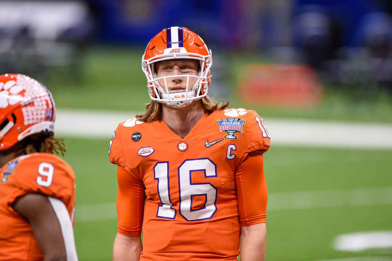 Trevor Lawrence warms up before game