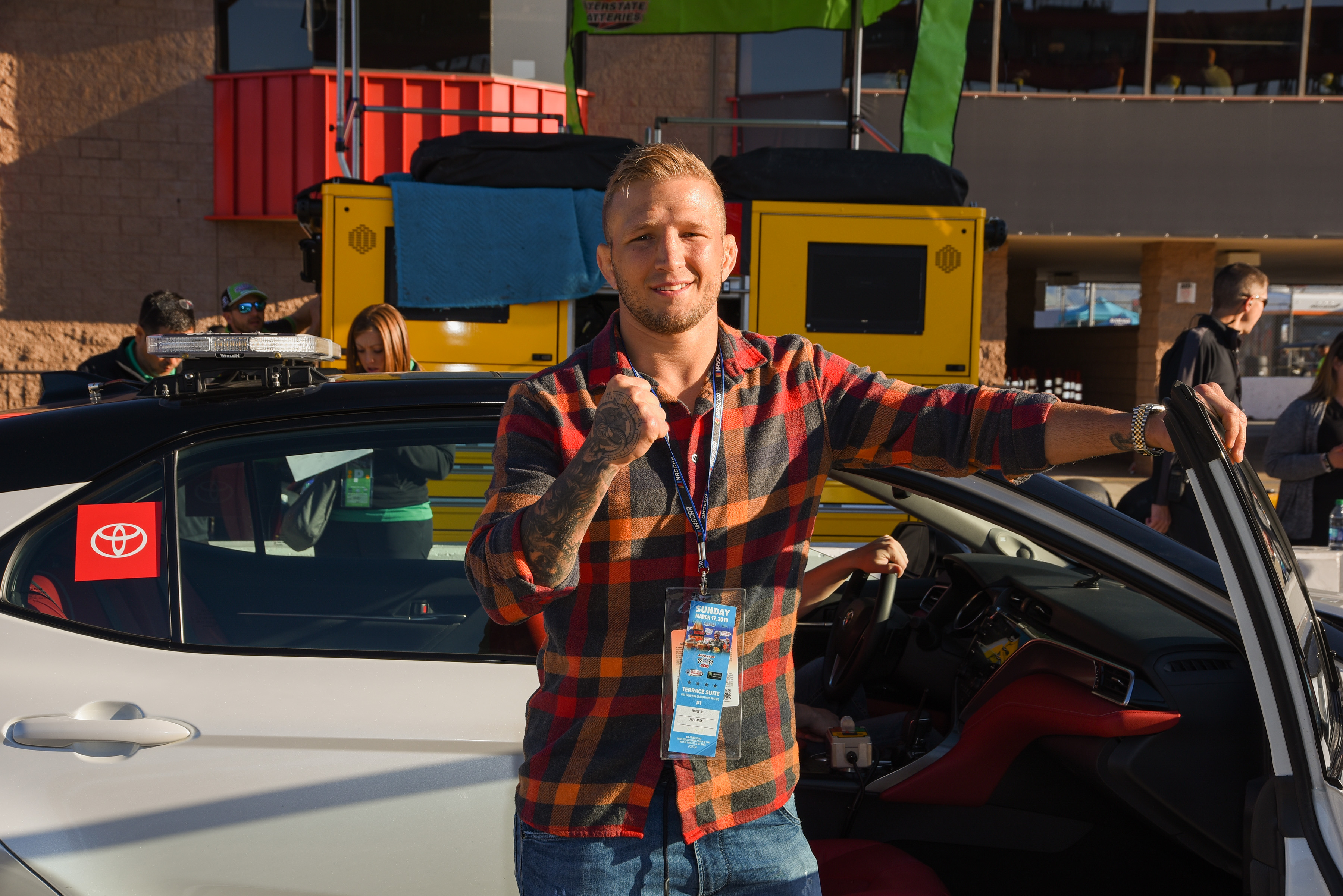 T.J. Dillashaw attends the 2019 Monster Energy NASCAR Cup Series race