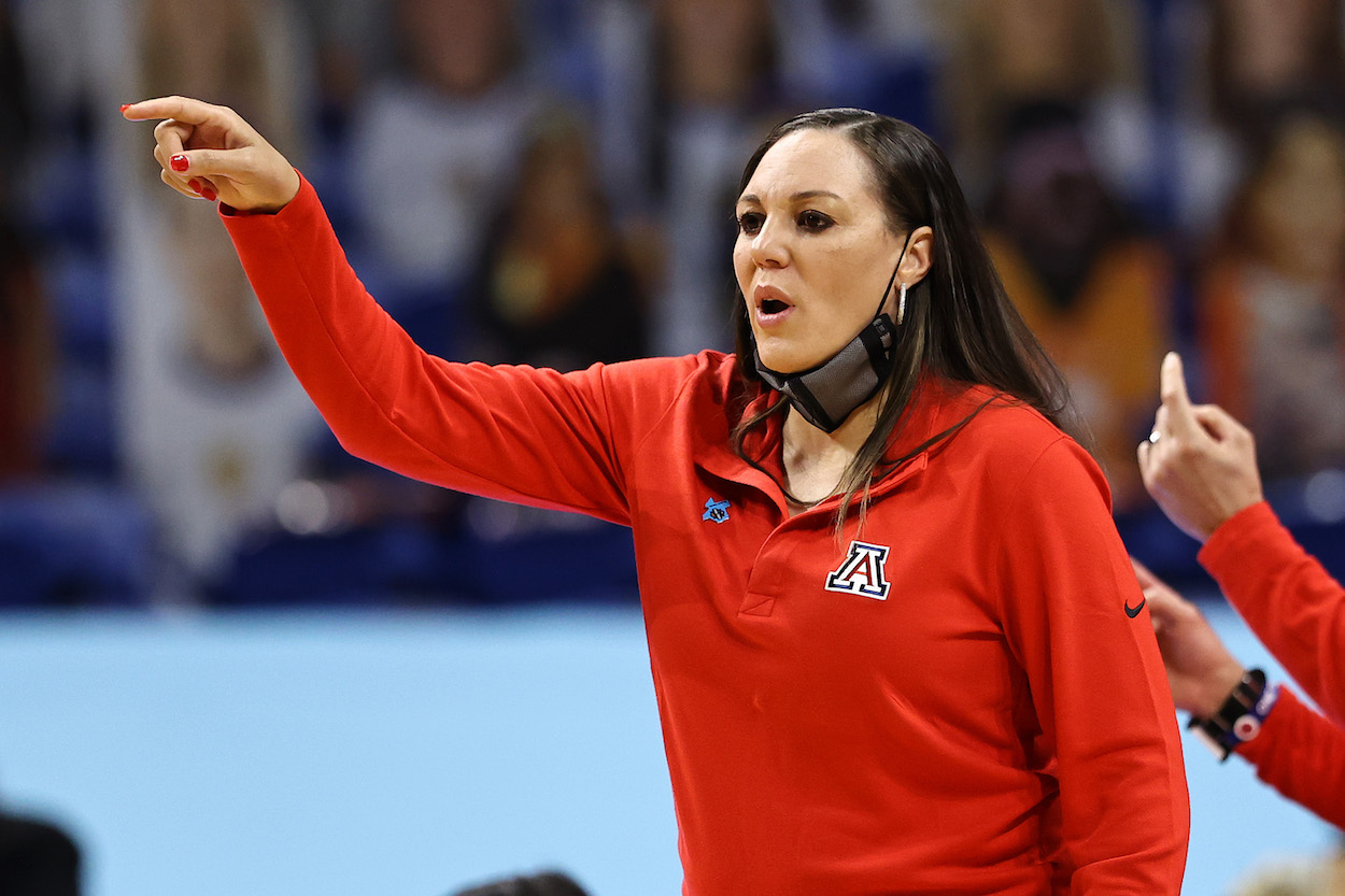 Adia Barnes of the Arizona Wildcats calls out to her team