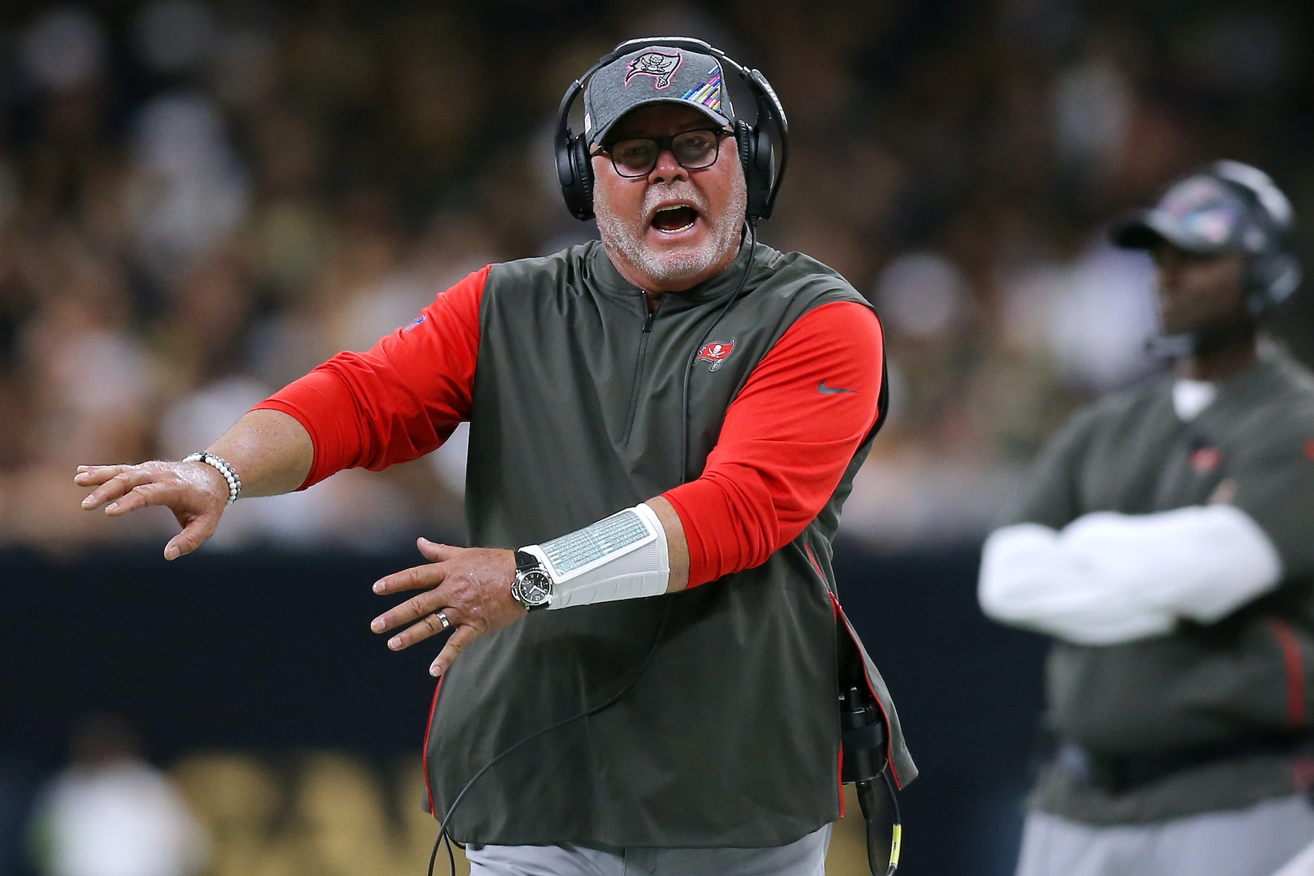 Tampa Bay Buccaneers head coach Bruce Arians on the sidelines during a 2019 NFL game.