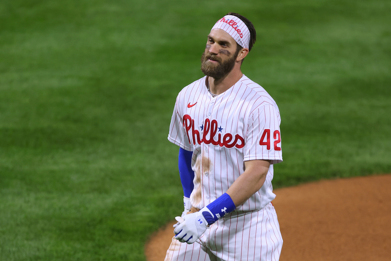 Philadelphia Phillies fans cringed in unison last night after Bryce Harper got hit in the face with a 97-mph fastball, but he seems to be OK.
