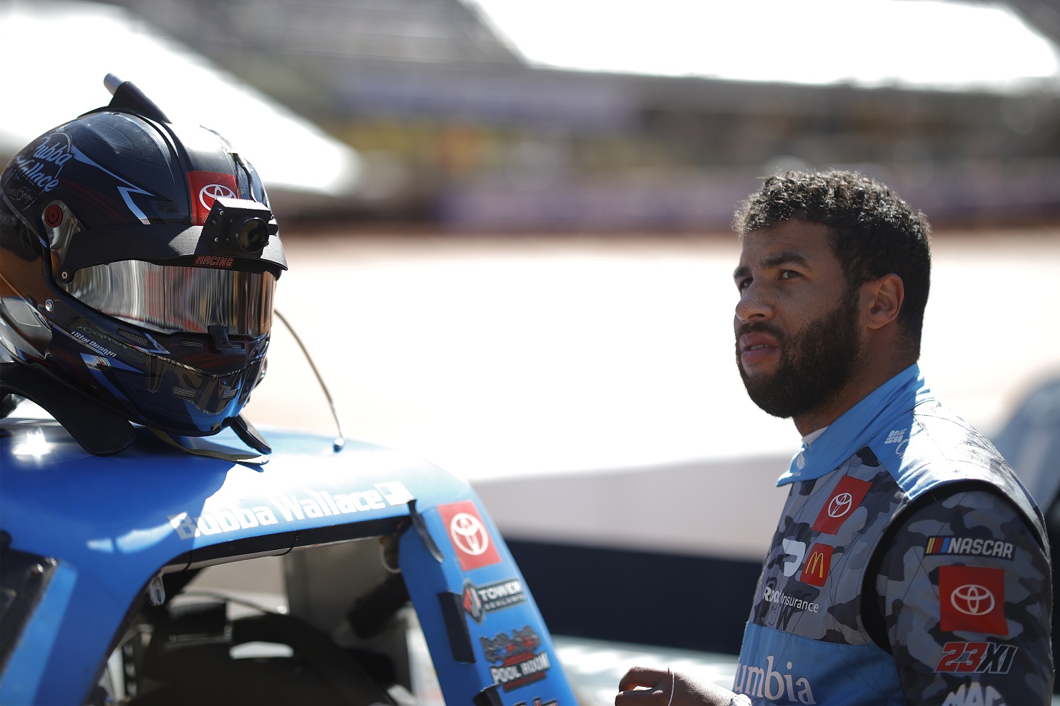 Bubba Wallace has not finished in the top 15 yet through seven races of the 2021 NASCAR Cup Series schedule with his new team, 23XI Racing, owned by Michael Jordan. | Chris Graythen/Getty Images