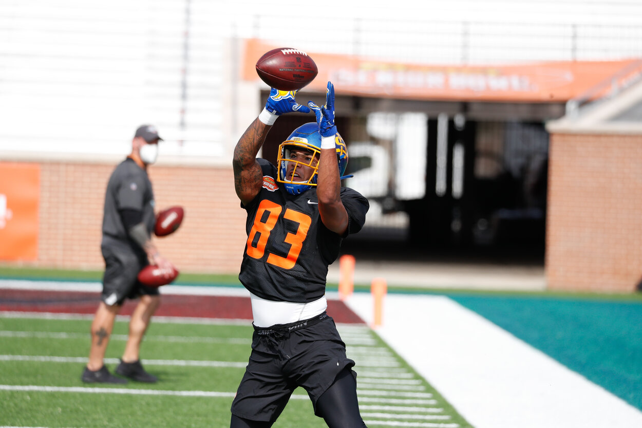 Former South Dakota receiver Cade Johnson boosted his 2021 NFL draft stock at the Senior Bowl.