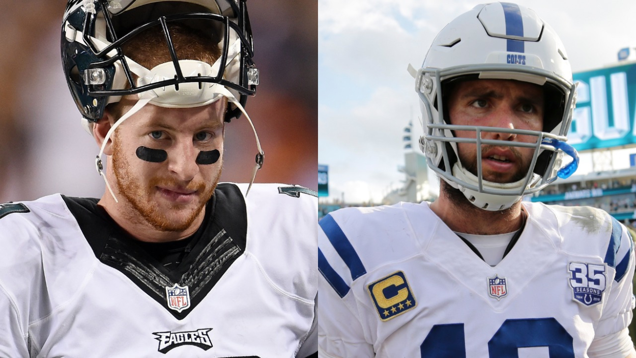 Former Philadelphia Eagles quarterback Carson Wentz and former Colts quarterback Andrew Luck.