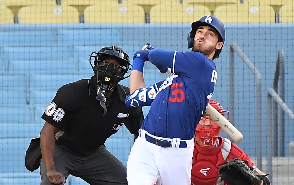 The home run that Cody Bellinger thought he hit in the third inning of 2021 opening day turned into a single because of a baserunning blunder. | Wally Skalij/Los Angeles Times via Getty Images