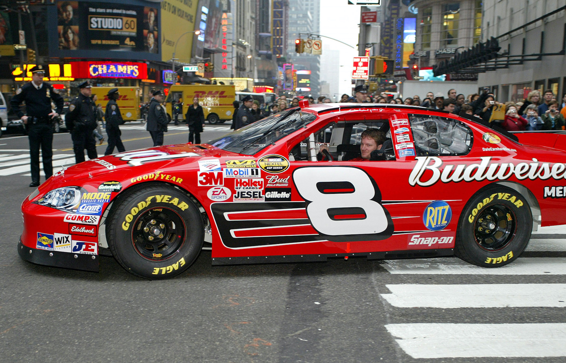 Dale Earnhardt Jr. drives his car through the streets of New York City in 2006.
