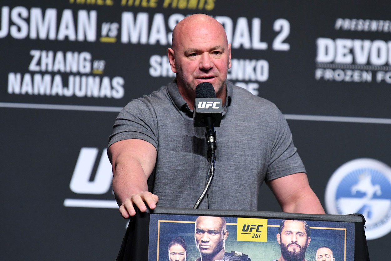 UFC President Dana White talks to media