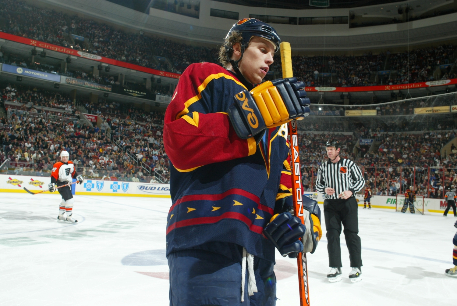 Dany Heatley stands on the ice during an Atlanta Thrashers game from the 2003 season.