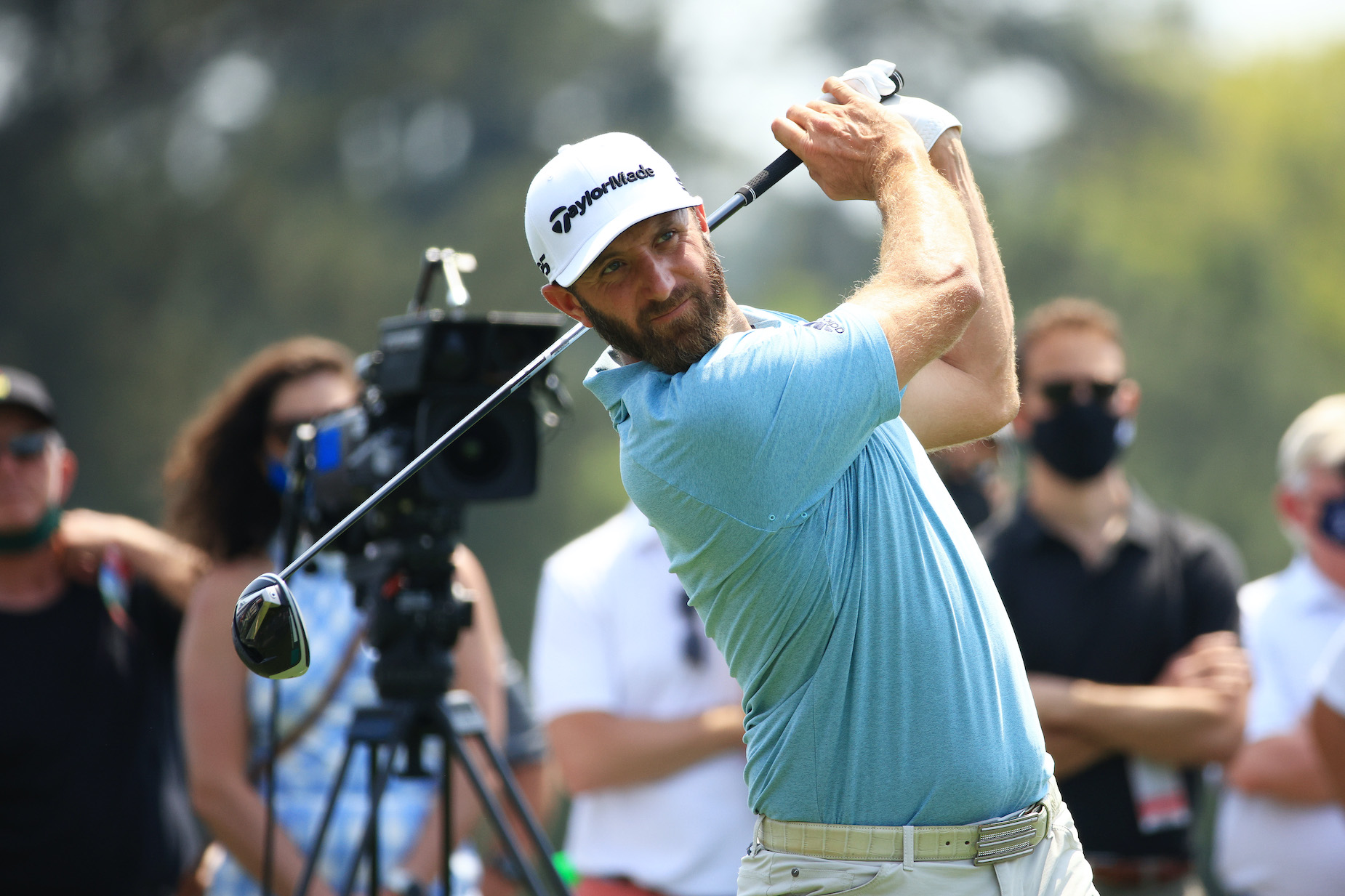 Dustin Johnson during a practice round ahead of the 2021 Masters at Augusta National.