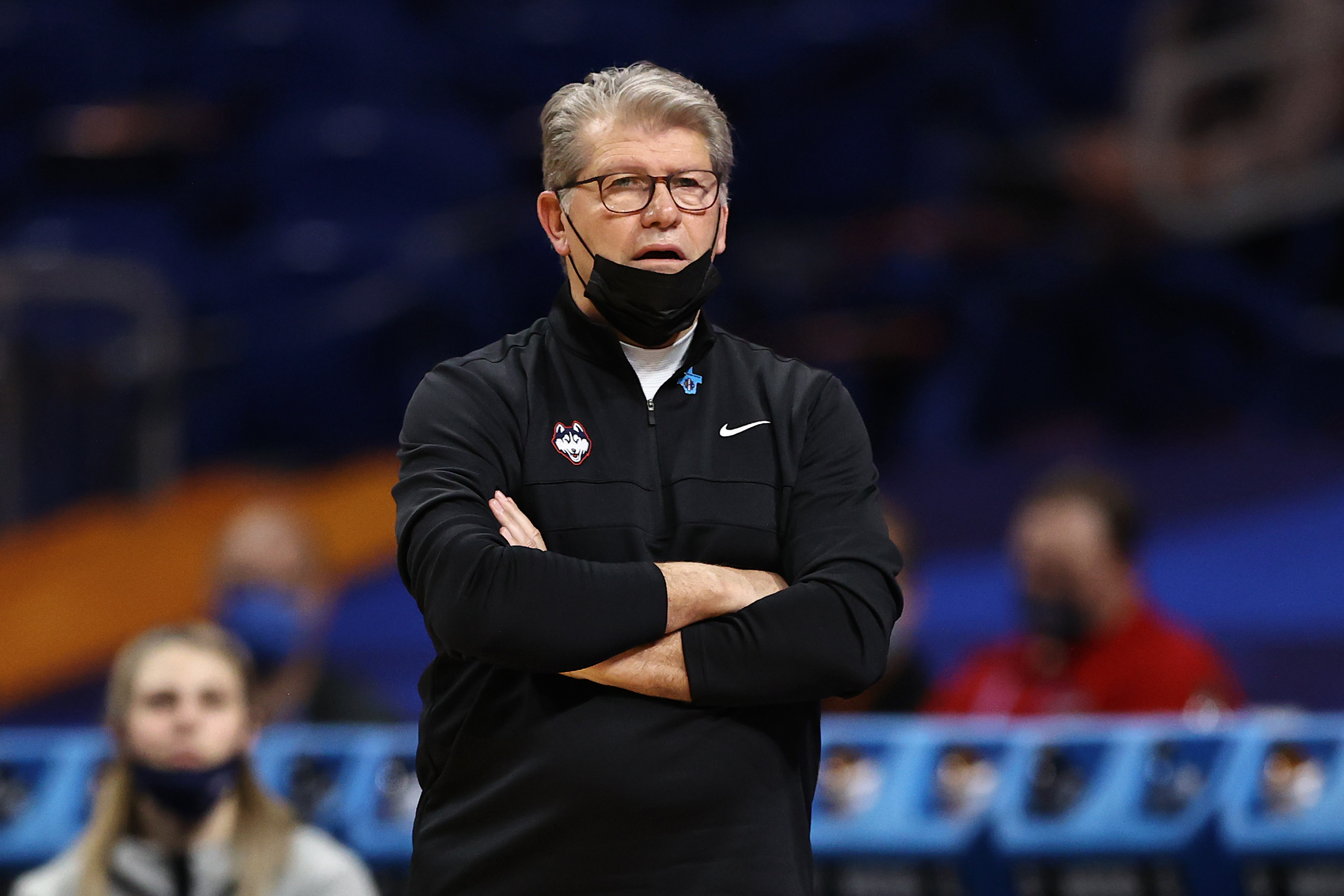 Geno Auriemma of the Connecticut Huskies looks on during Final Four