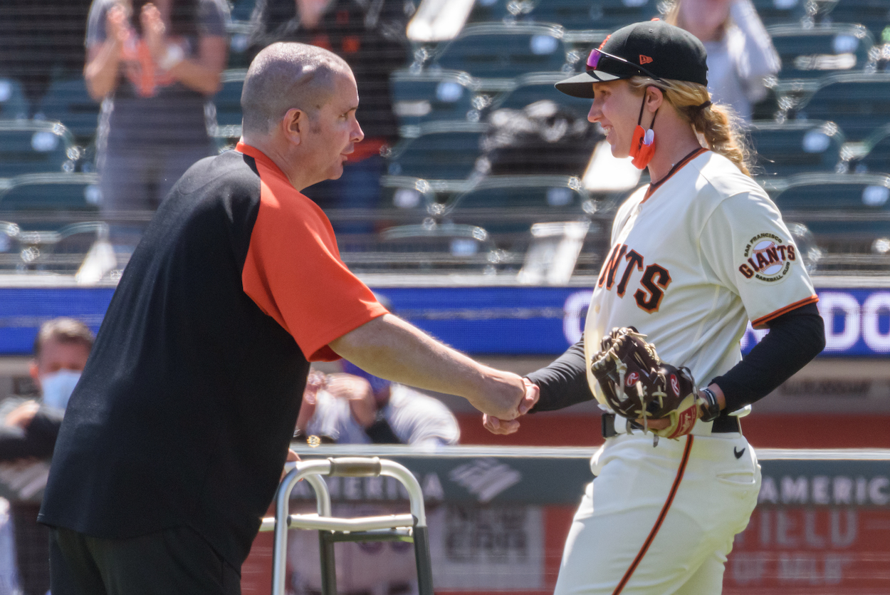 San Francisco Giants fan Brian Stow after throwing out first pitch