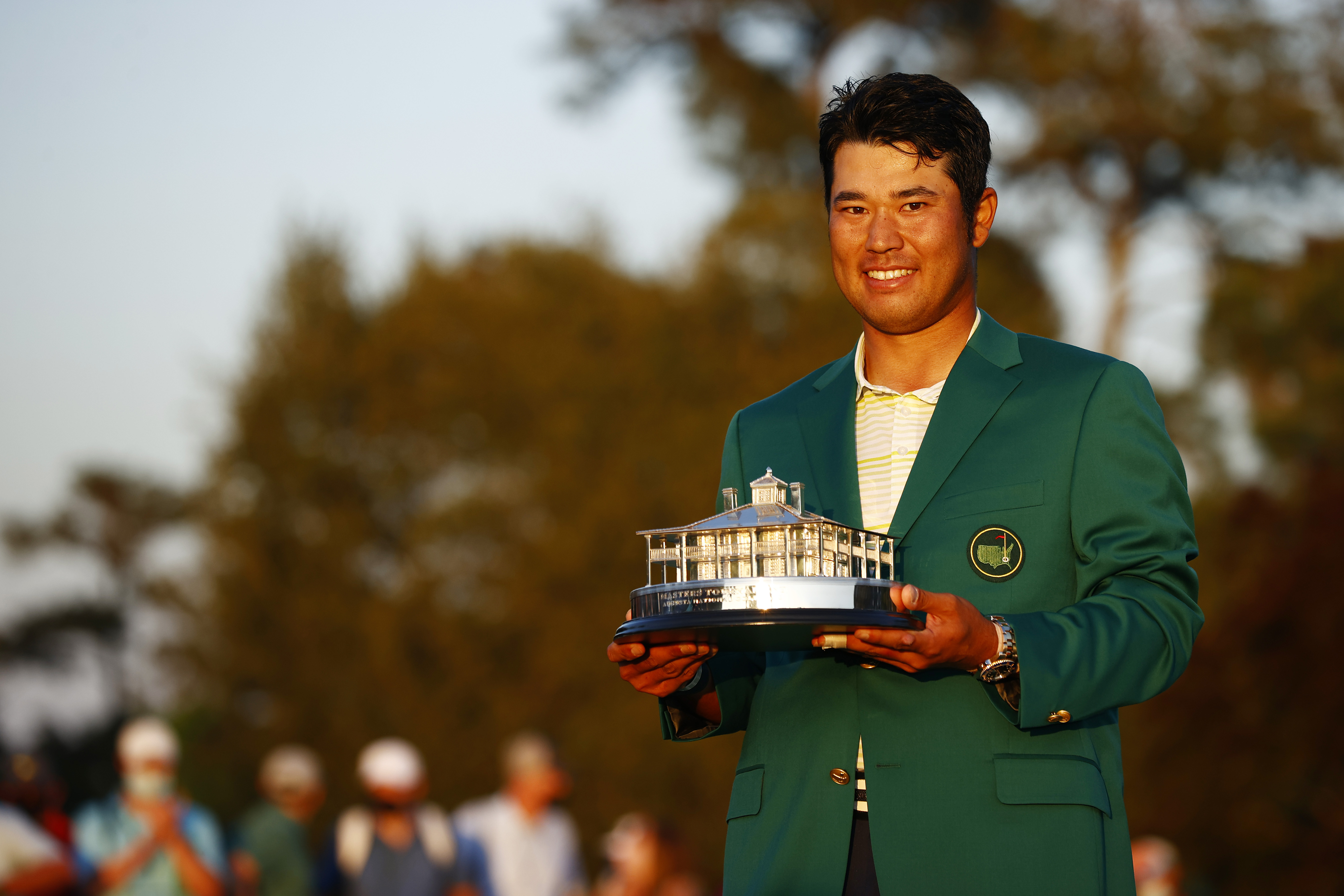 Hideki Matsuyama holds The Masters trophy after his win at Augusta National in 2021