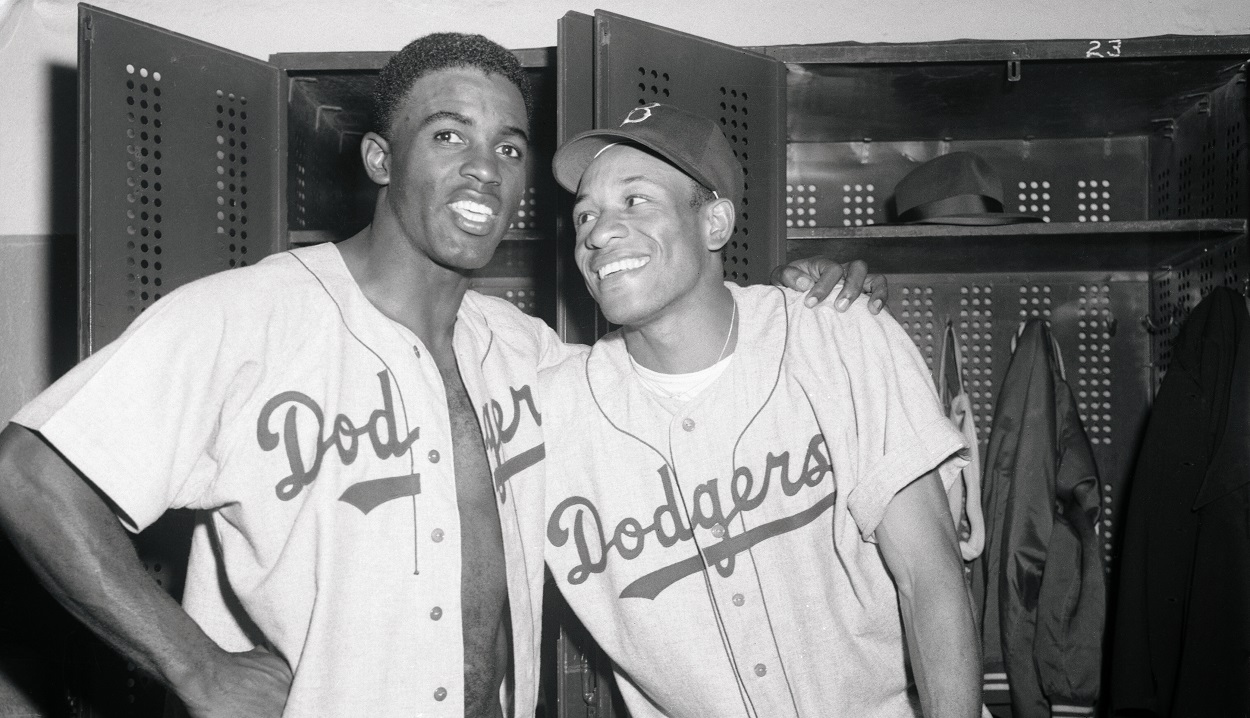 Brooklyn Dodgers teammates Jackie Robinson and Dan Bankhead at the 1947 World Series