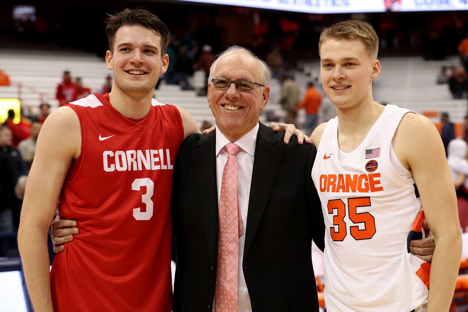 Jim Boeheim, center, will be coaching sons Jimmy and Buddy next season at Syracuse University.