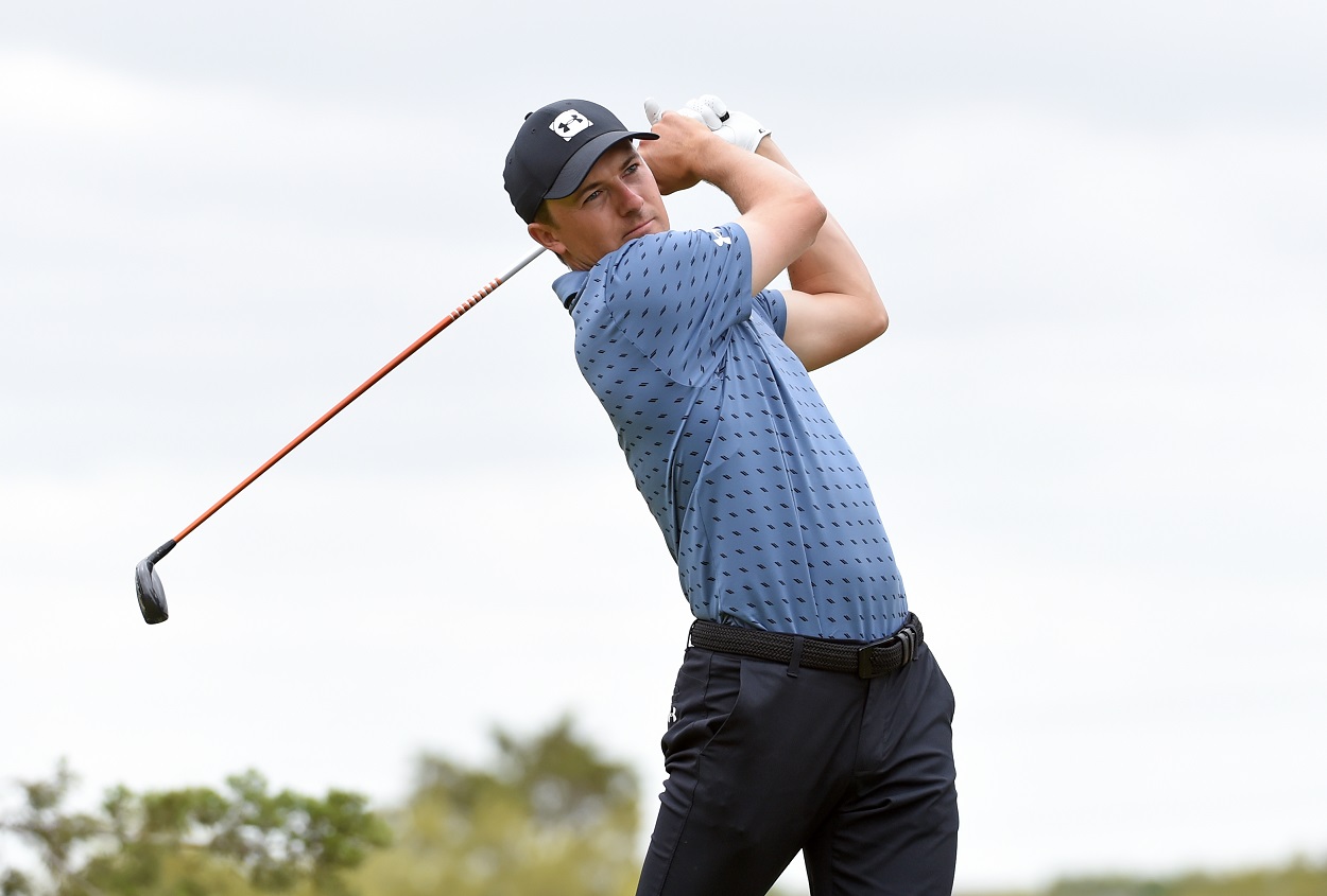 Jordan Spieth tees off during the final round of the 2021 PGA Tour Valero Texas Open