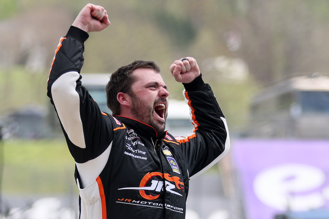 Dale Earnhardt Jr.'s friend and JR Motorsports driver Josh Berry celebrates race win at Martinsville