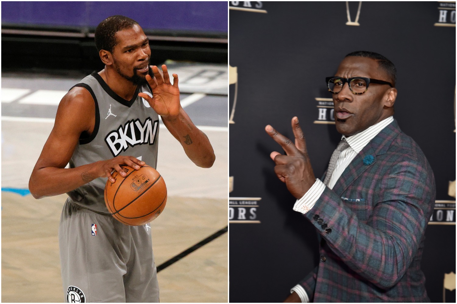 Brooklyn Nets star Kevin Durant pictured next to former NFL tight end Shannon Sharpe.