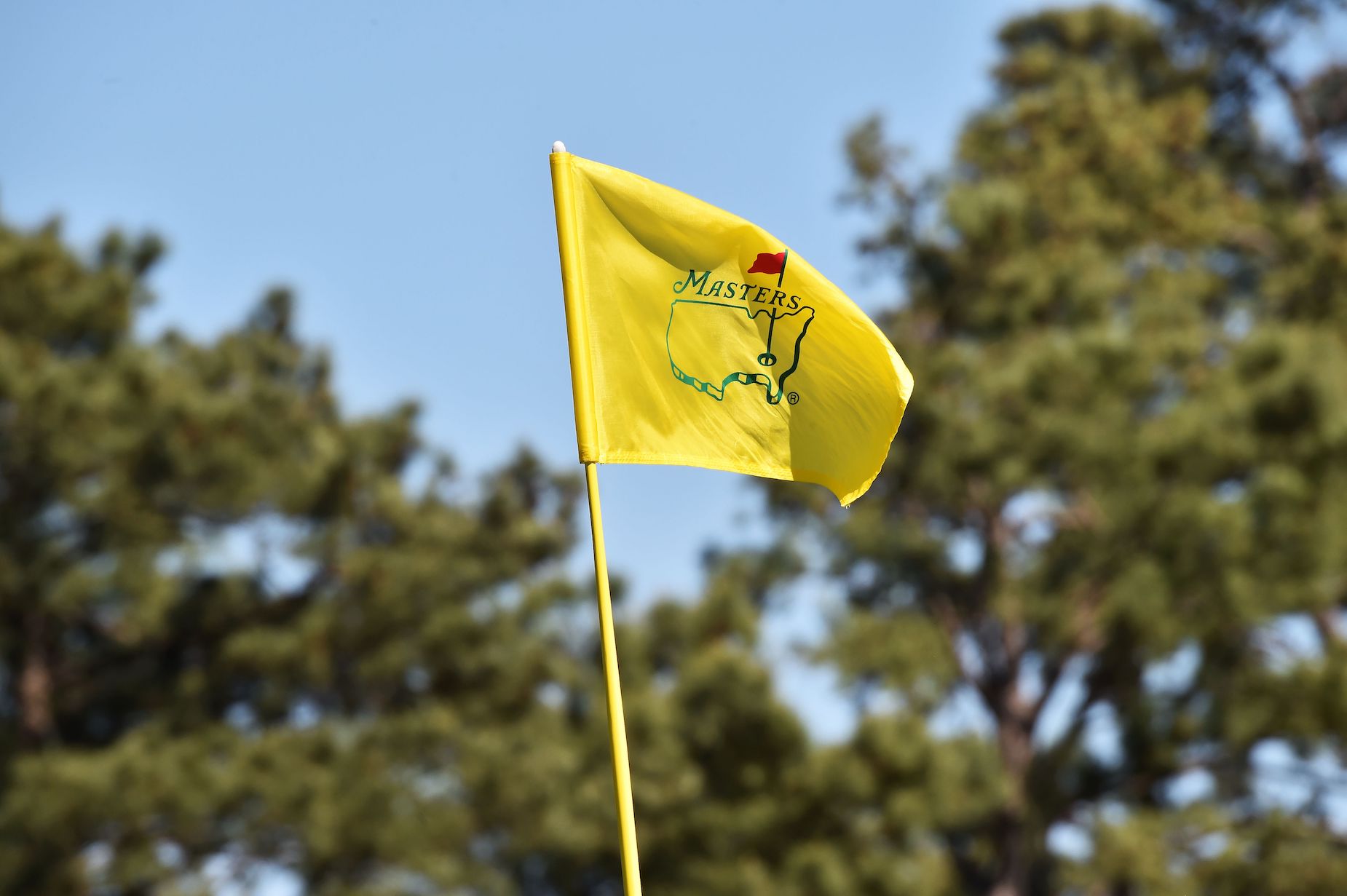 The Masters logo is seen on a flag during the 2016 tournament.
