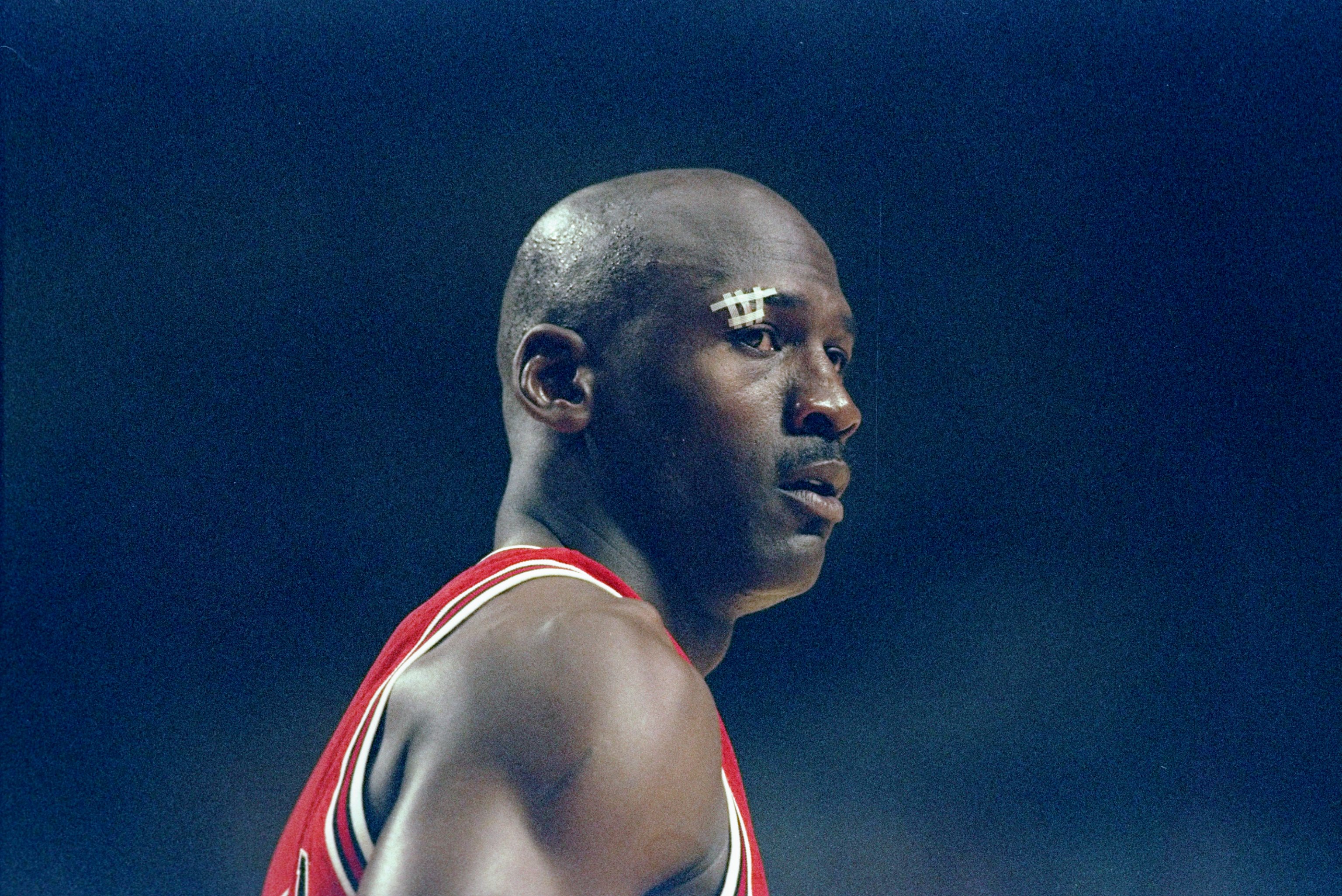 NBA star Michael Jordan takes a breather during a Bulls game