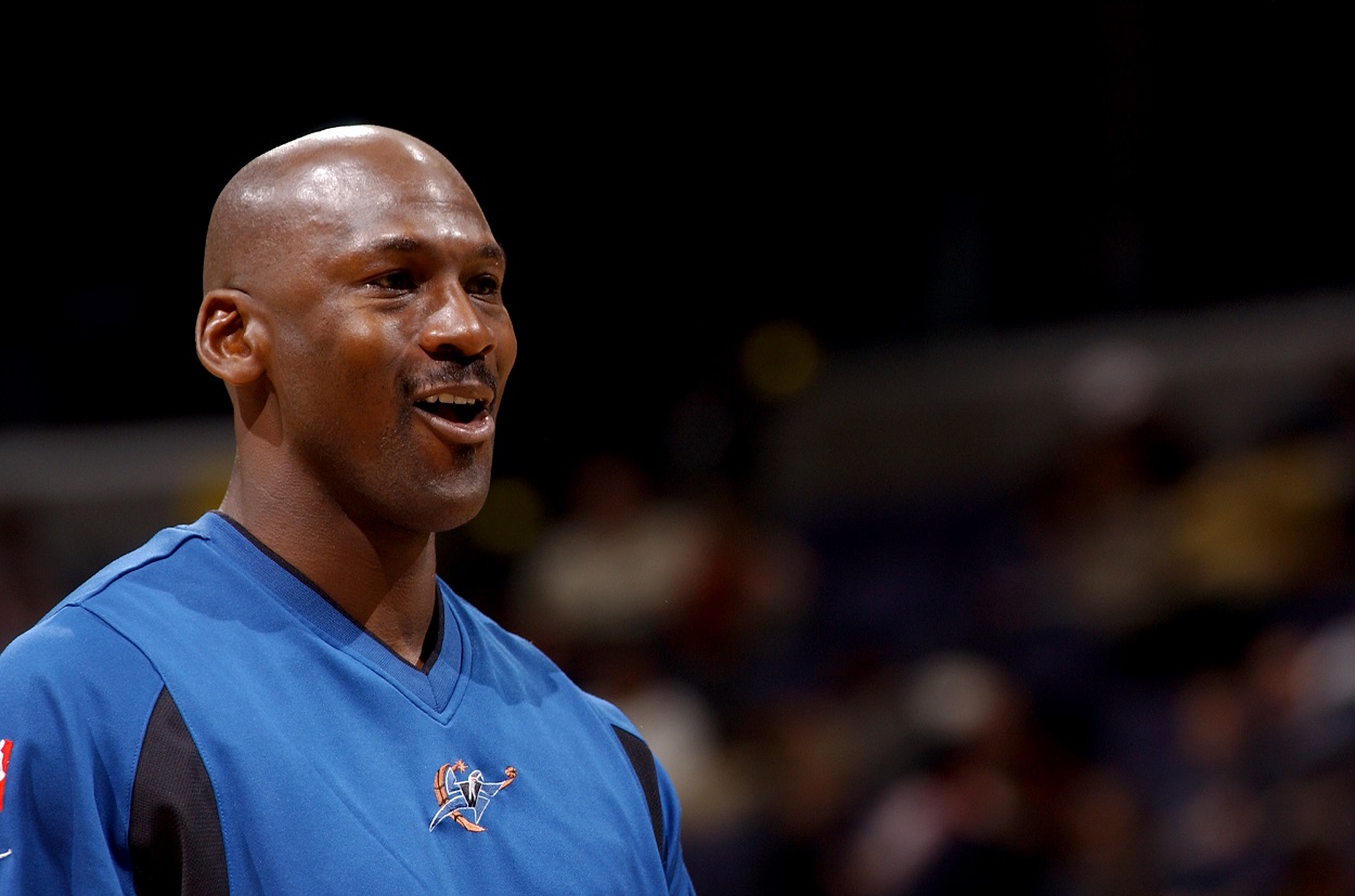 Michael Jordan ahead of a January 2003 Washington Wizards game against the Denver Nuggets