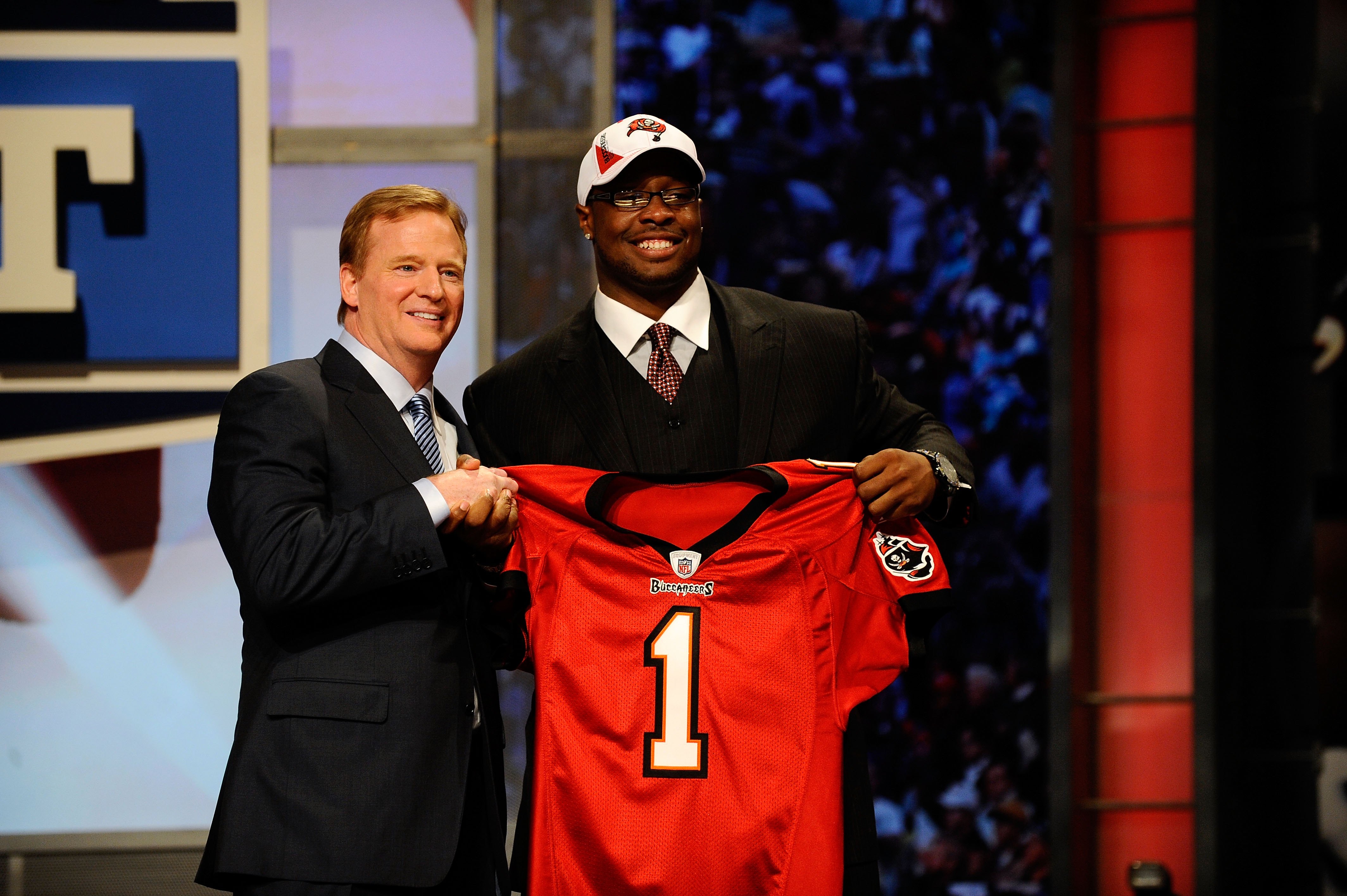 Oklahoma defensive tackle Gerald McCoy began the tradition of NFL draft picks exchanging hugs with commissioner Roger Goodell.