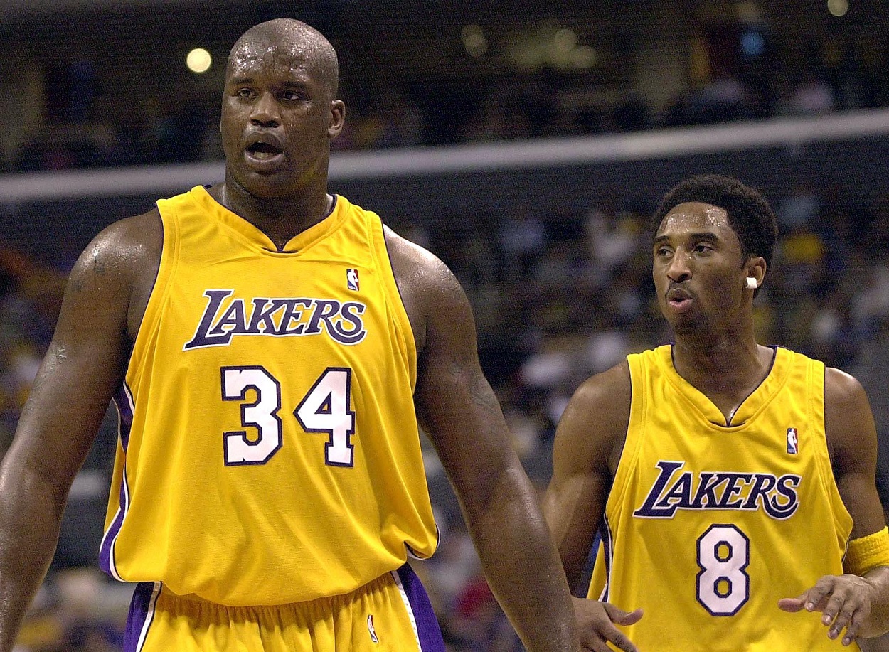 Shaquille O'Neal and Kobe Bryant during an LA Lakers game in 2001