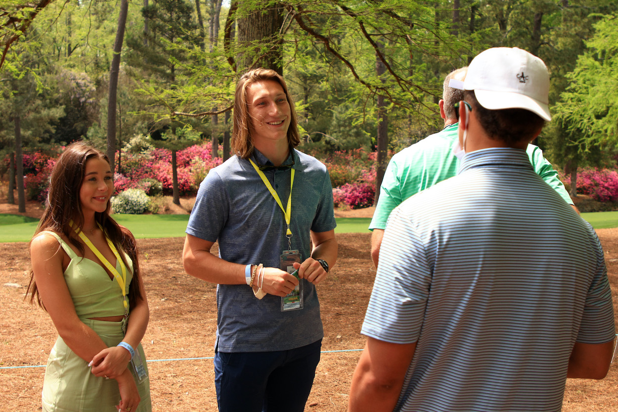 Clemson QB Trevor Lawrence talks to Kansas City Chiefs QB Patrick Mahomes