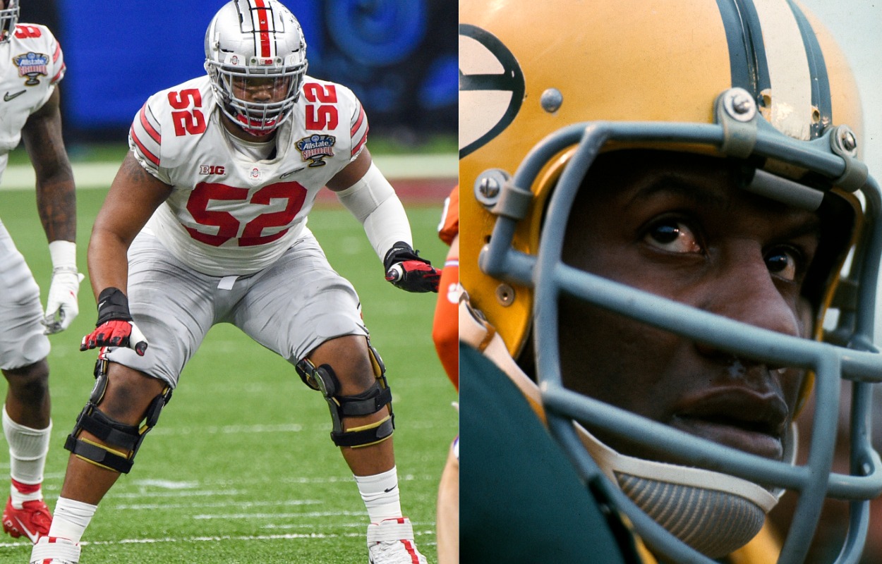Former Ohio State offensive lineman Wyatt Davis (L) is the grandson of NFL legend Willie Davis. 