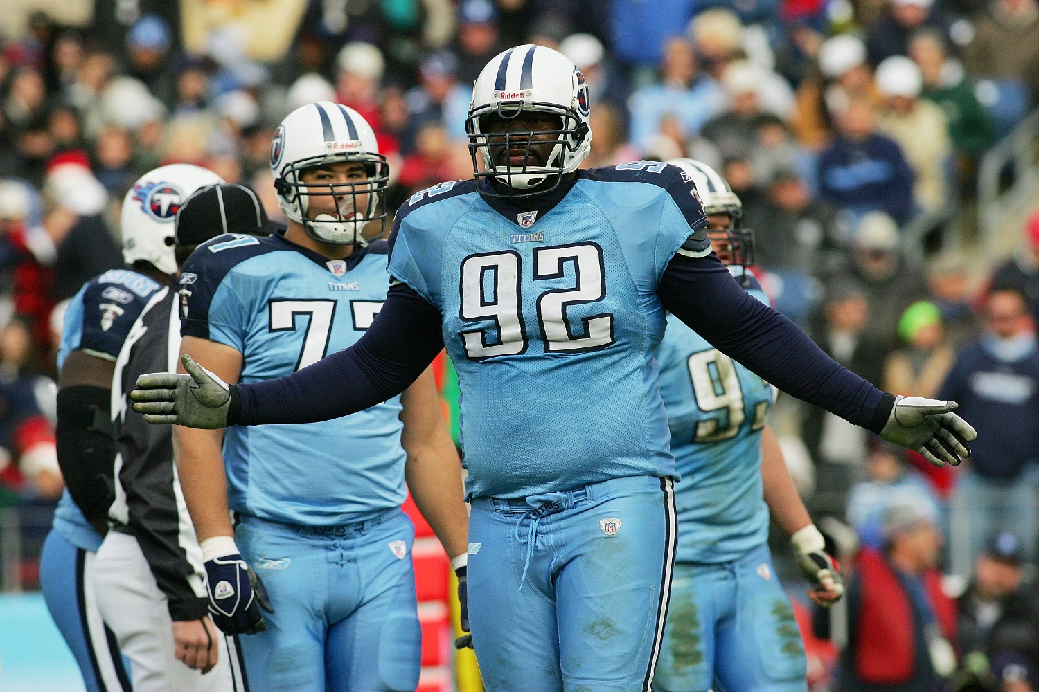 Defensive tackle Albert Haynesworth of the Tennessee Titans looks on against the Indianapolis Colts on Dec. 1, 2006.