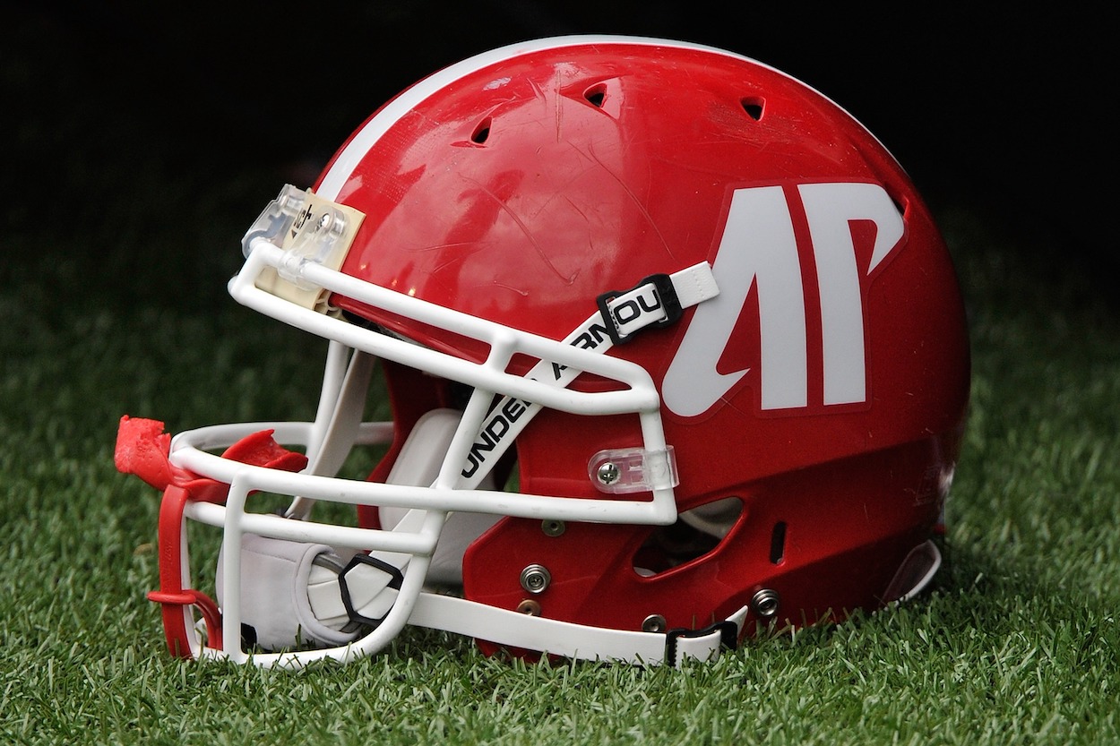 A helmet of the Austin Peay Governors rests on the sideline during a game against the Vanderbilt Commodores at Vanderbilt Stadium on September 19, 2015 in Nashville, Tennessee.