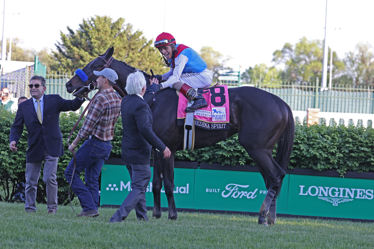 Hall of Fame horse trainer Bob Baffert and Kentucky Derby winner Medina Spirit