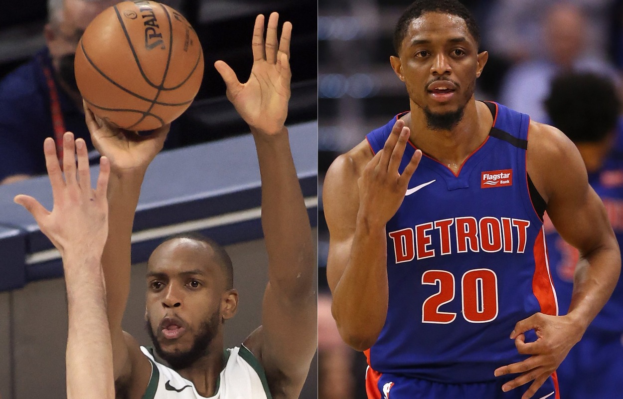 Milwakuee Bucks star Khris Middleton (L) and former Detroit Pistons guard Brandon Knight.
