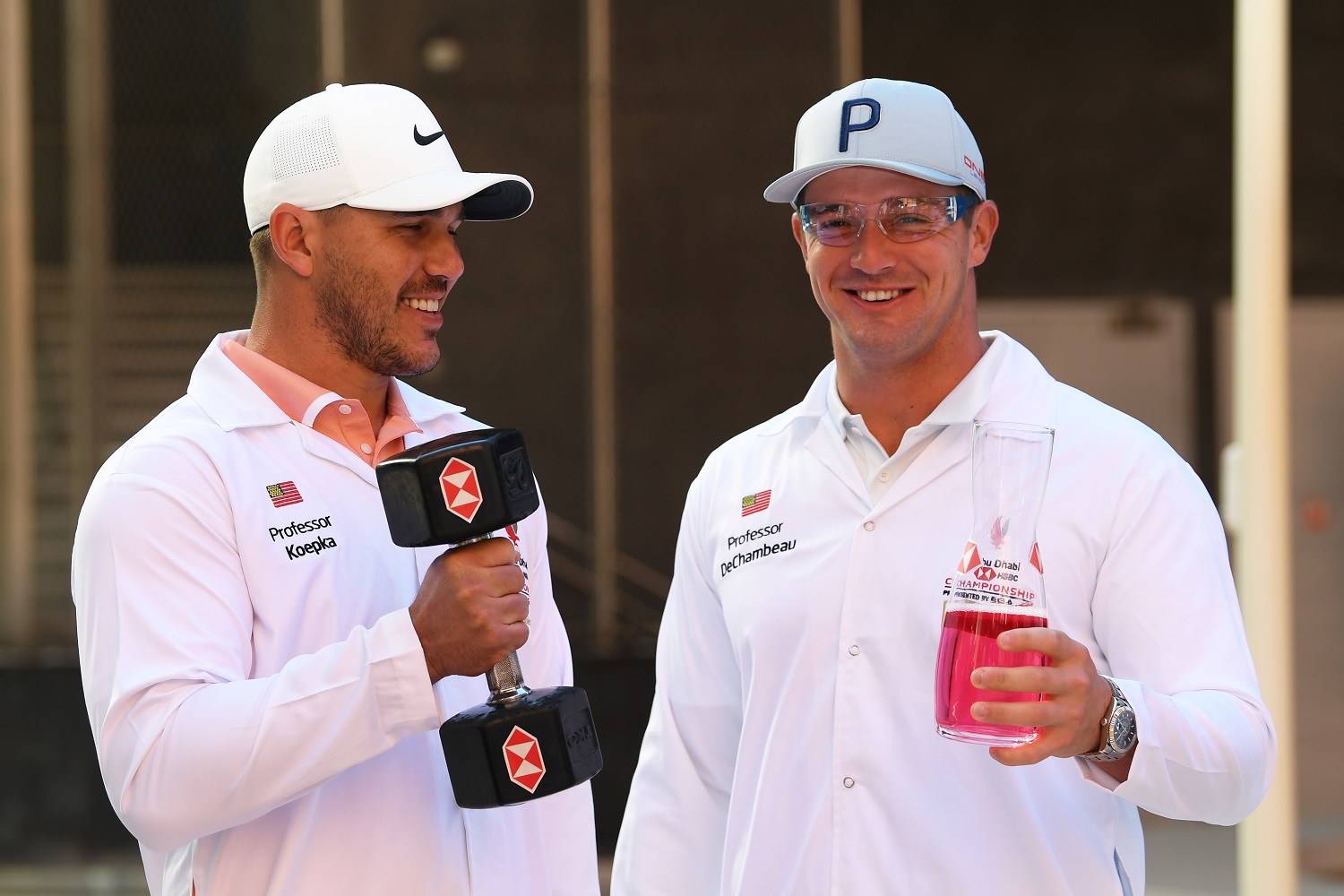 Brooks Koepka and Bryson DeChambeau attend the launch of the The Abu Dhabi HSBC Championship Pat Masdar City - a unique ‘city of the future’ in the United Arab Emirates on Jan. 14, 2020,