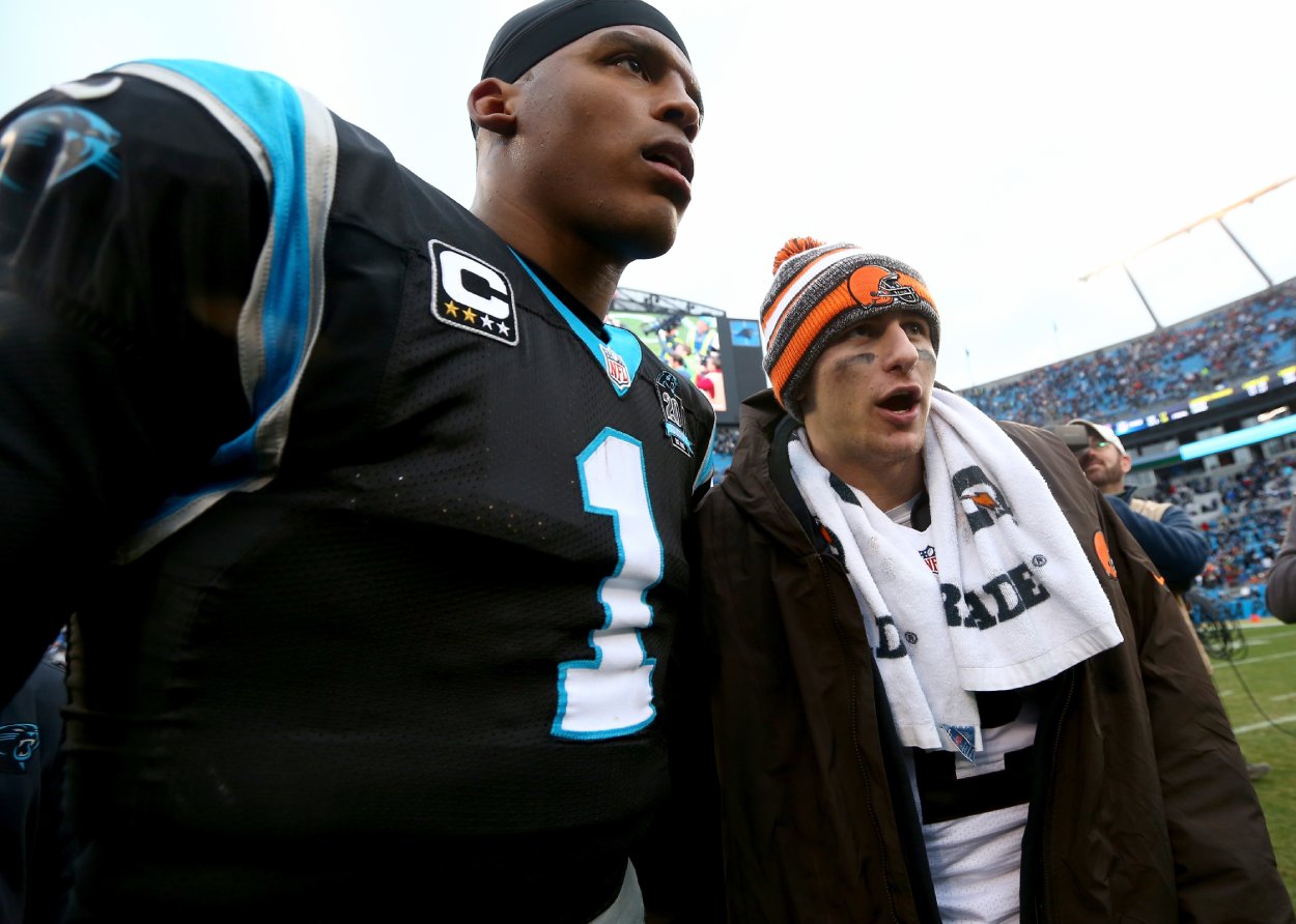 Johnny Manziel (R) and Cam Newton in 2014.