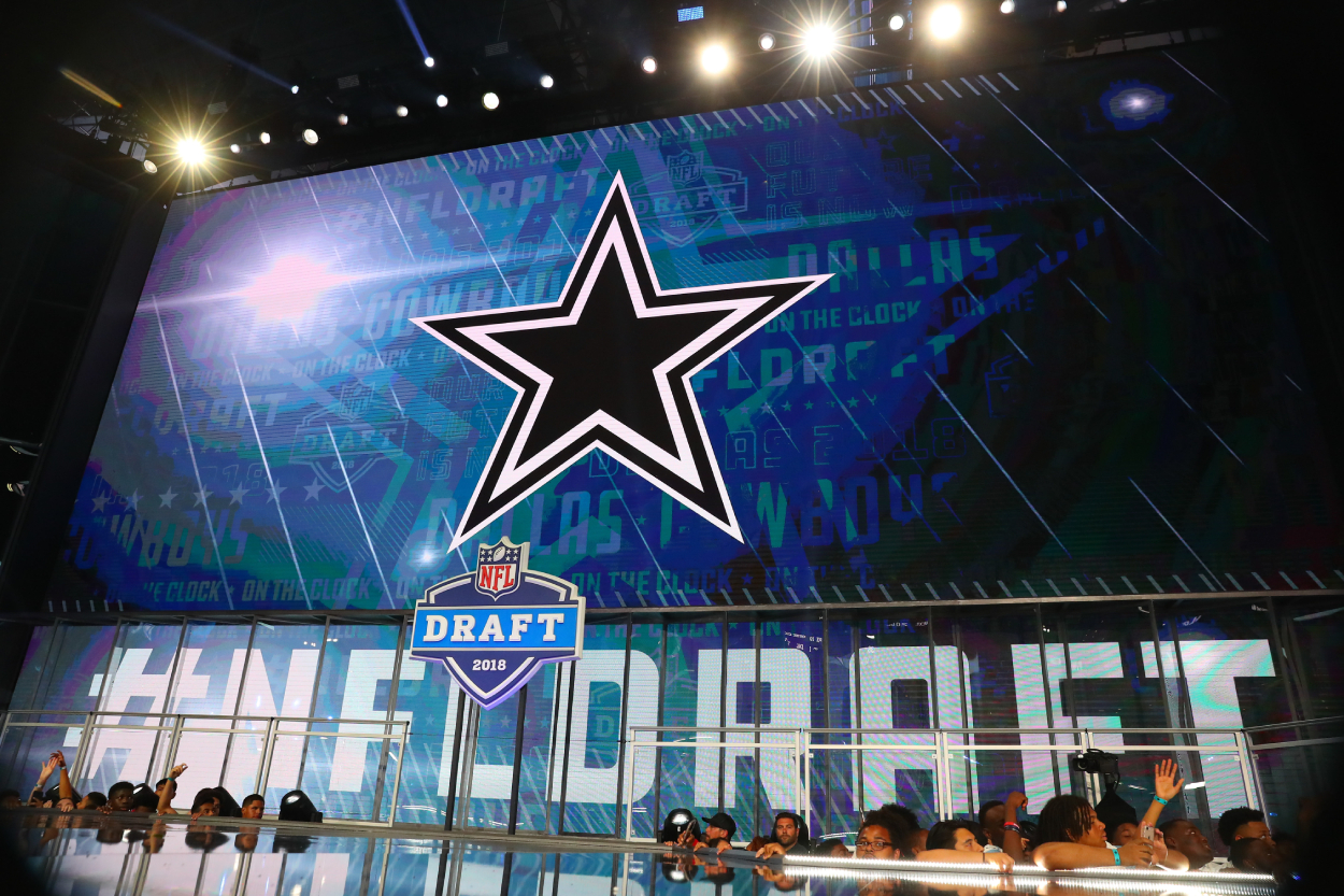 The Dallas Cowboys' logo on the video board during the 2018 NFL draft.