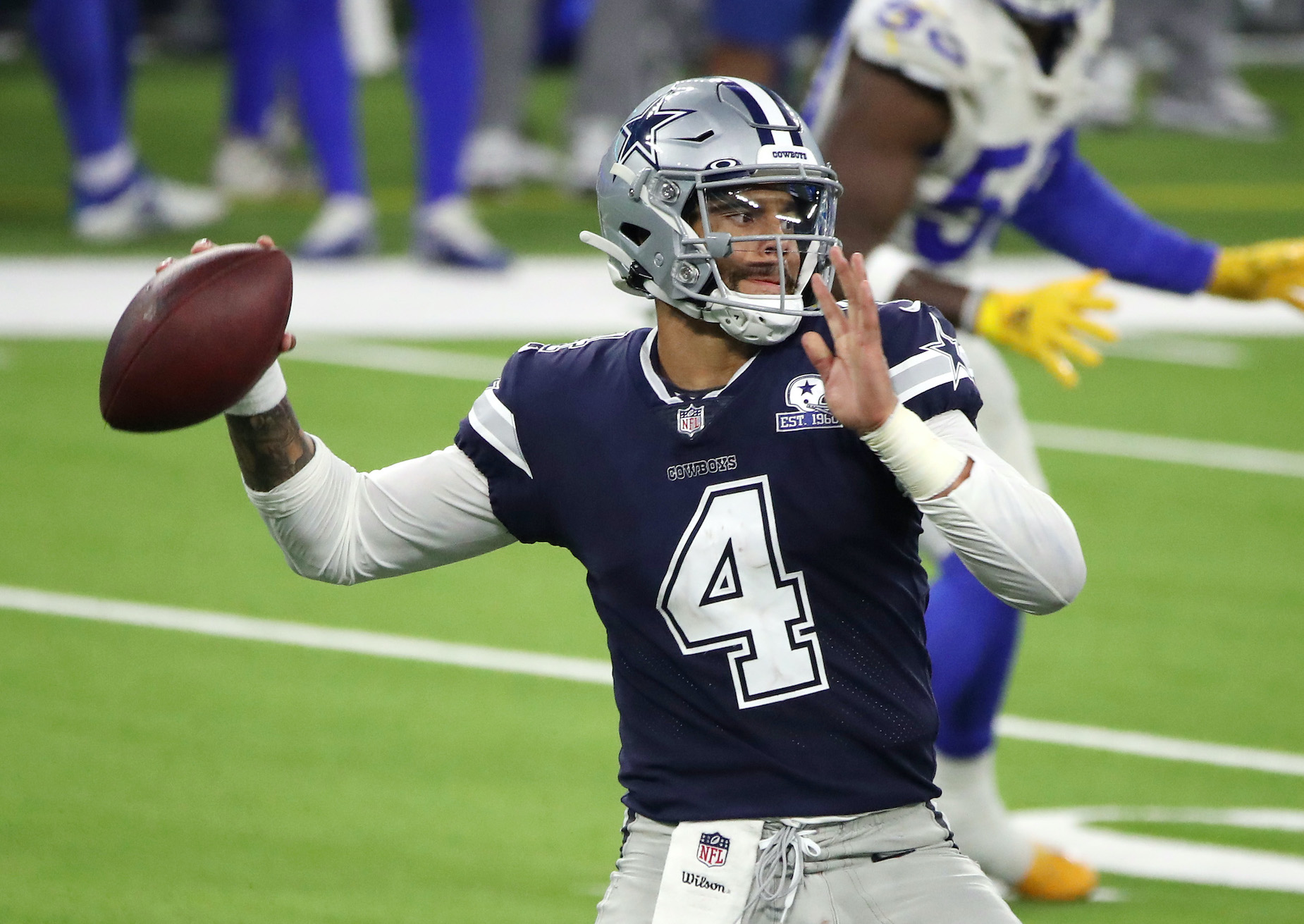 Dallas Cowboys quarterback Dak Prescott throws a pass during the 2020 NFL season.