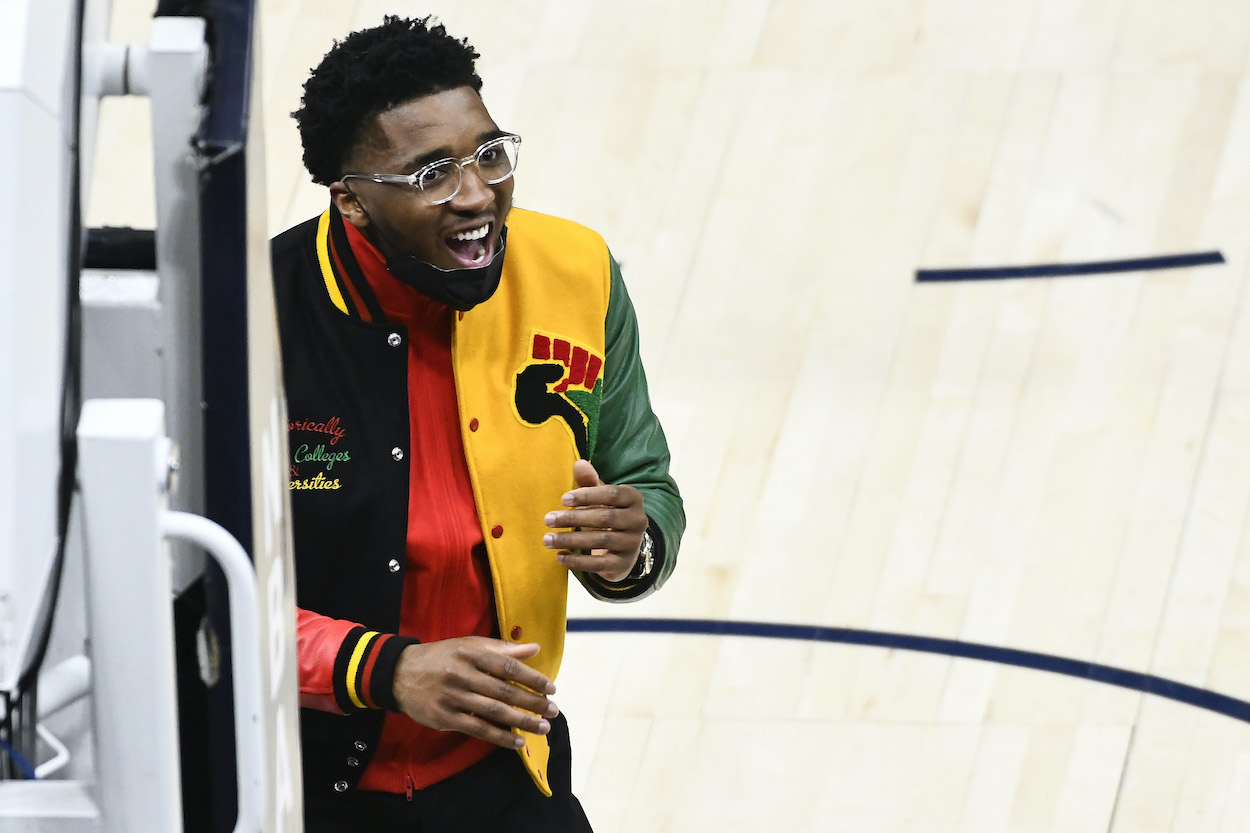 Donovan Mitchell of the Utah Jazz looks on in Game One of the Western Conference first-round playoff series against the Memphis Grizzlies at Vivint Smart Home Arena on May 23, 2021 in Salt Lake City, Utah.