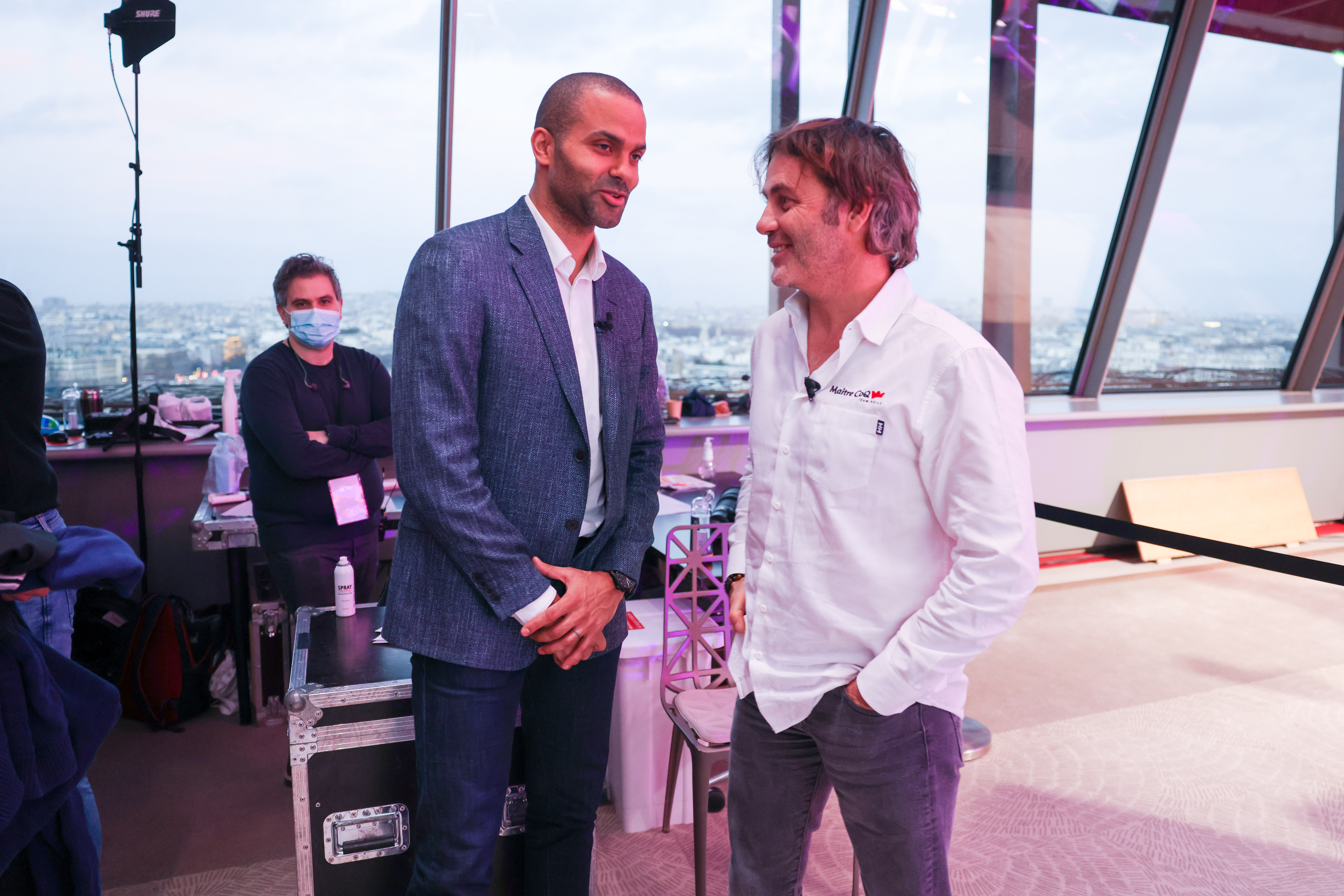 Former NBA player Tony Parker (L) attends the opening of Global Sports Week at the Eiffel Tower in 2021