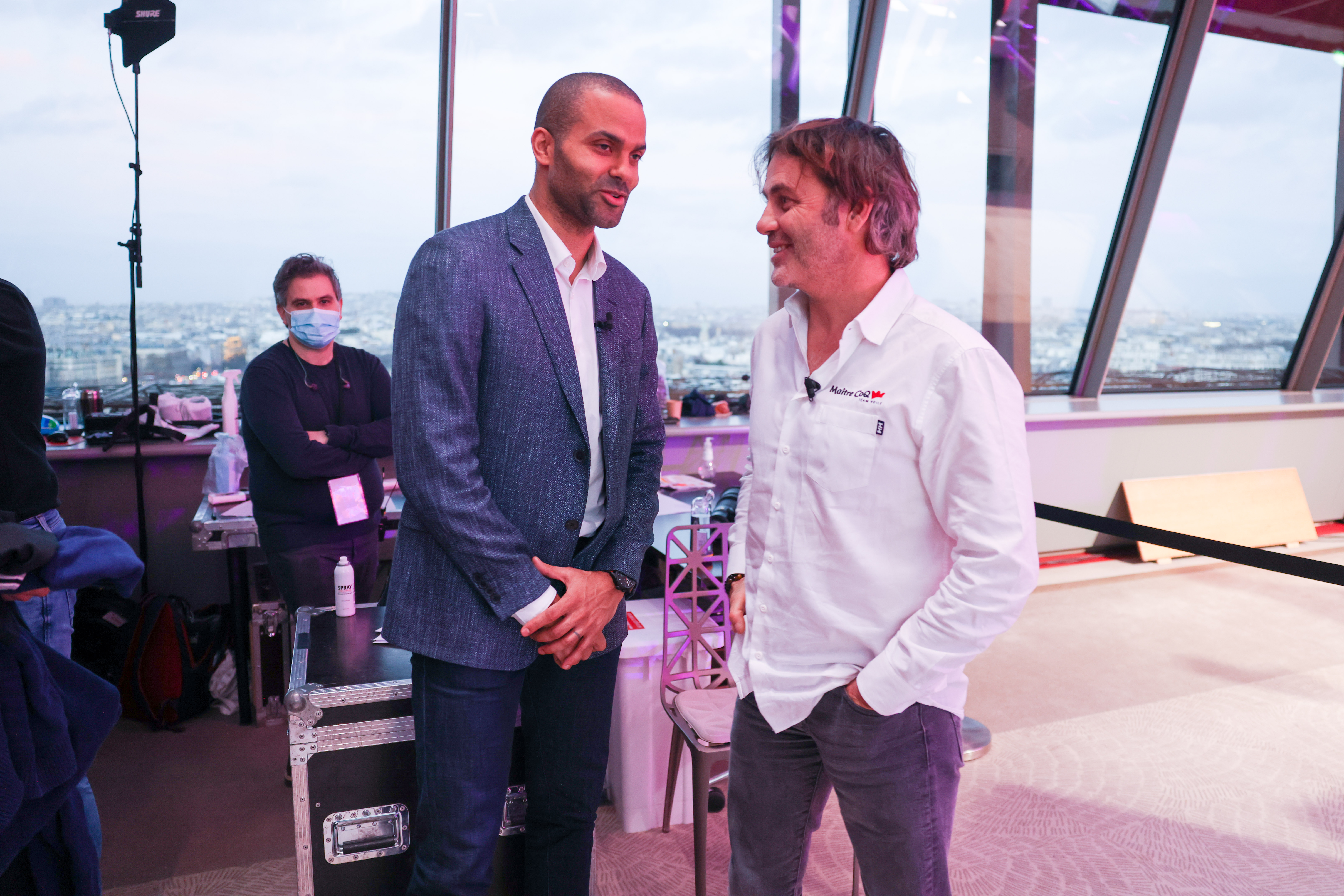 Former NBA player Tony Parker (L) attends the opening of Global Sports Week at the Eiffel Tower in 2021