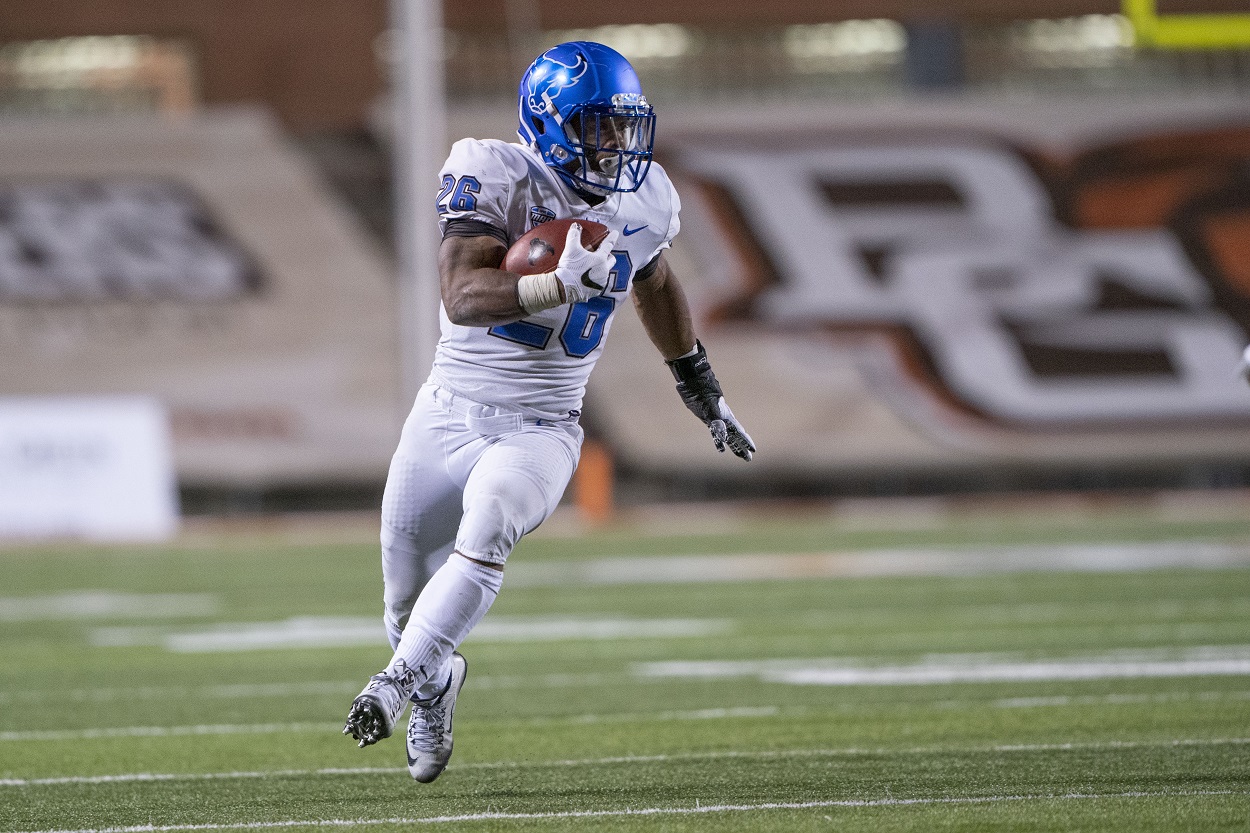 Jaret Patterson runs for the Buffalo Bulls against Kent State in November 2020