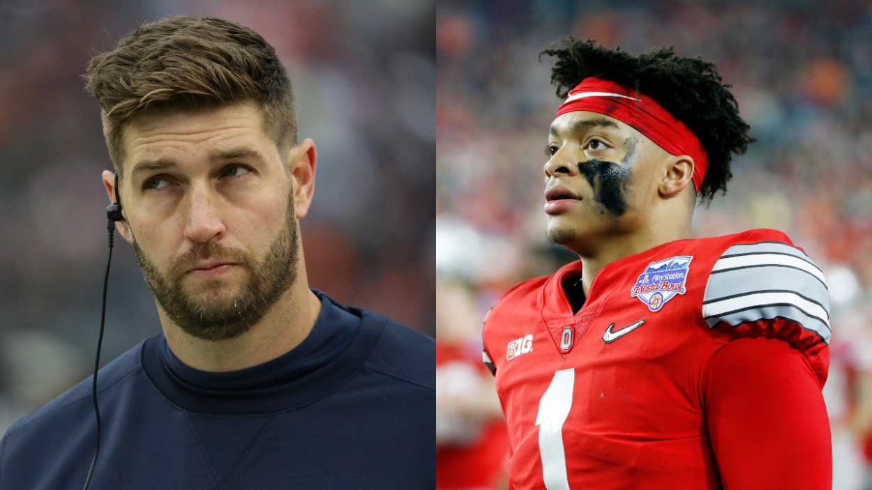 Former Chicago Bears quarterback Jay Cutler and current Bears QB Justin Fields.
