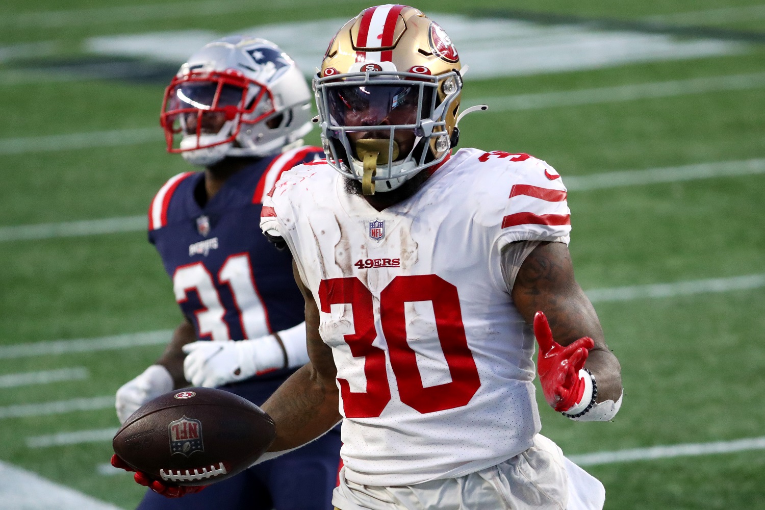 Jeff Wilson Jr. scored 10 touchdowns in his third NFL season with the NFL's San Francisco 49ers. | Maddie Meyer/Getty Images)