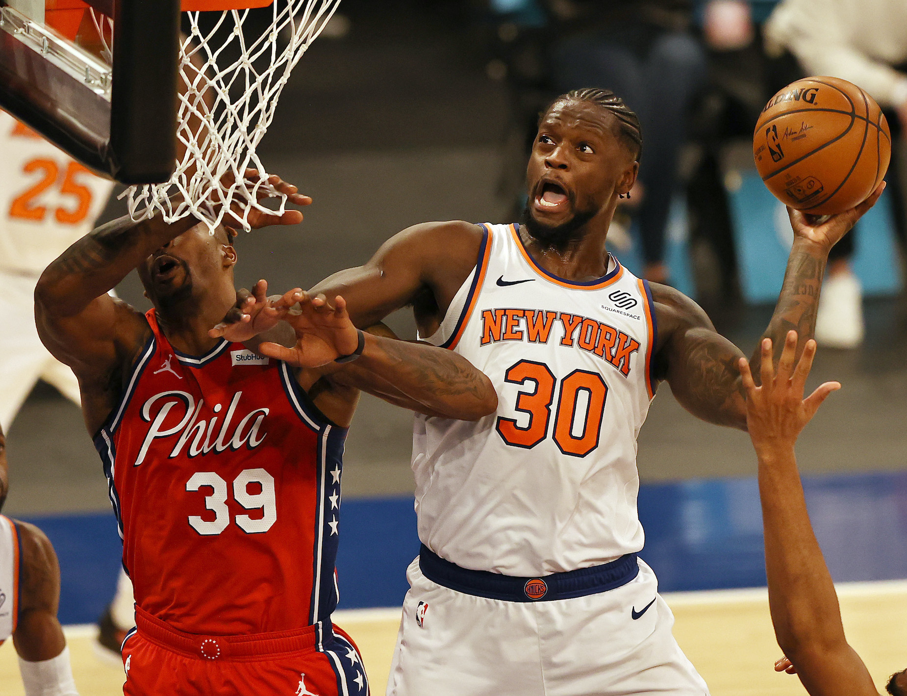 New York Knicks forward Julius Randle in action against the Philadelphia 76ers.