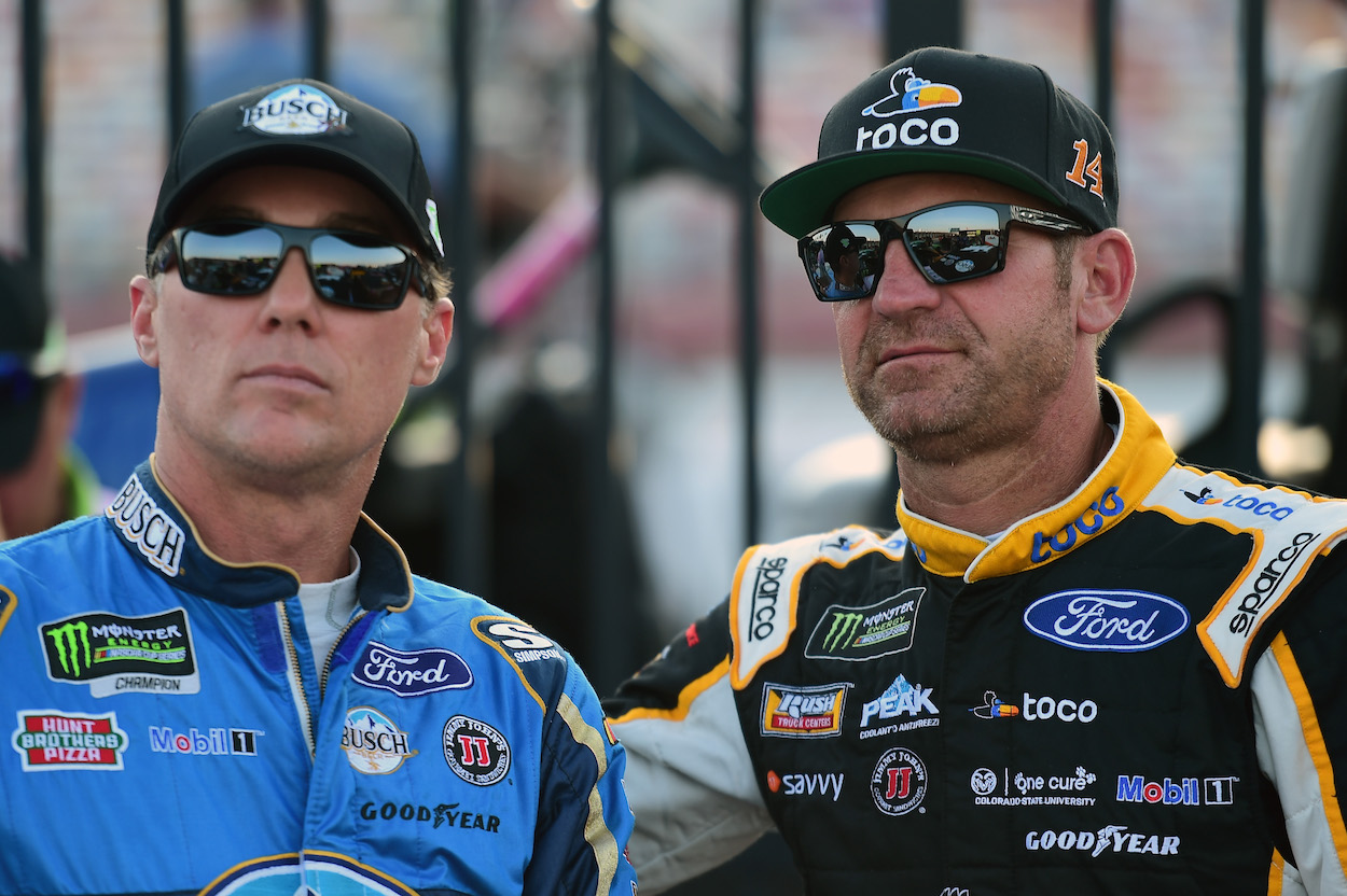 Kevin Harvick and Clint Bowyer stand side-by-side before qualifying