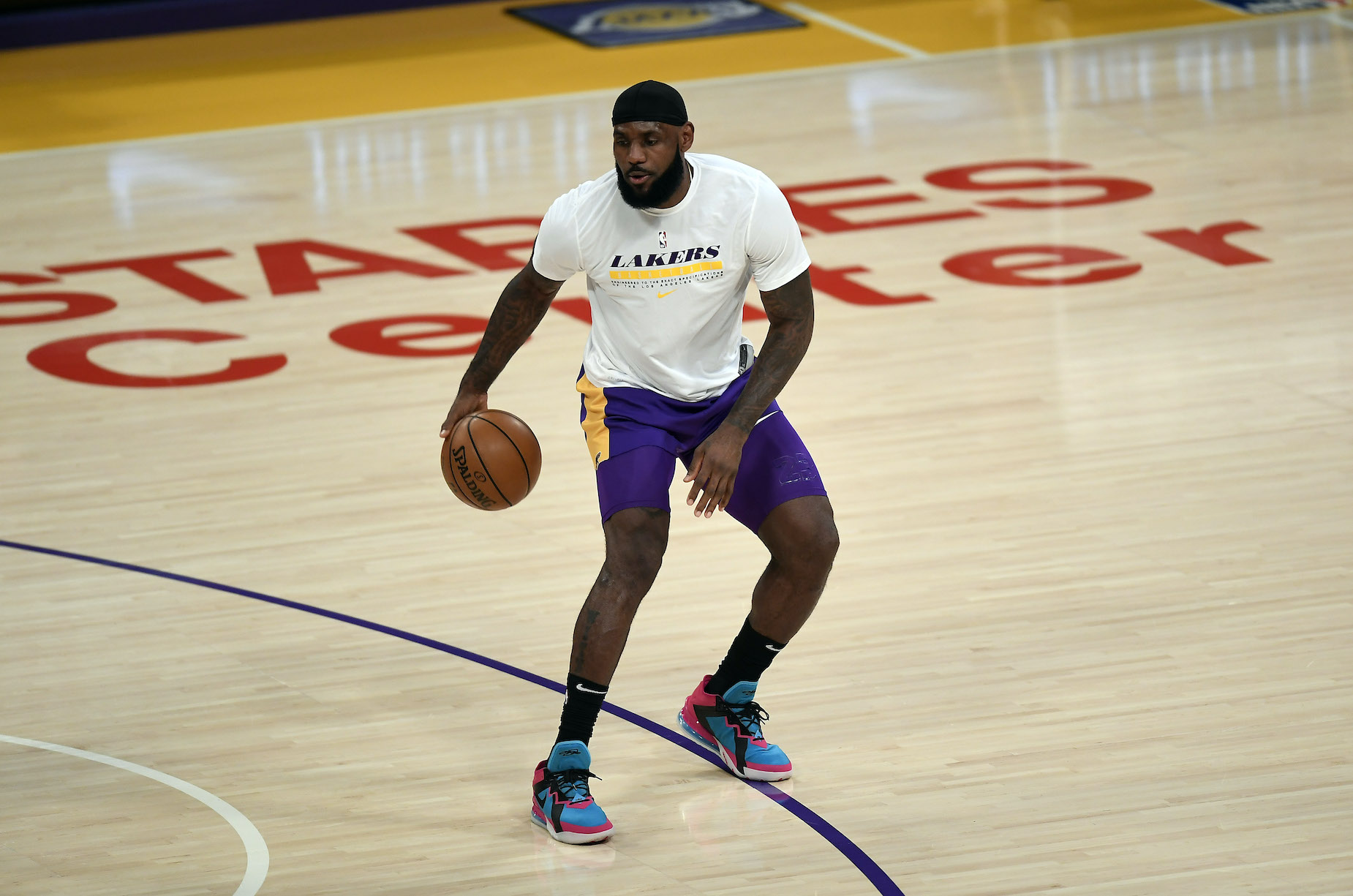 LeBron James working his way back from an ankle injury before an LA Lakers game.