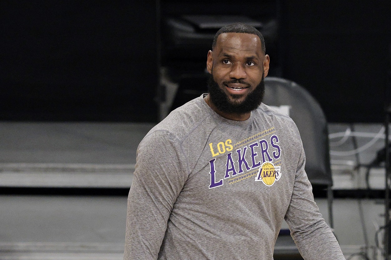 LA Lakers star LeBron James warms up ahead of a March 2021 matchup with the Atlanta Hawks