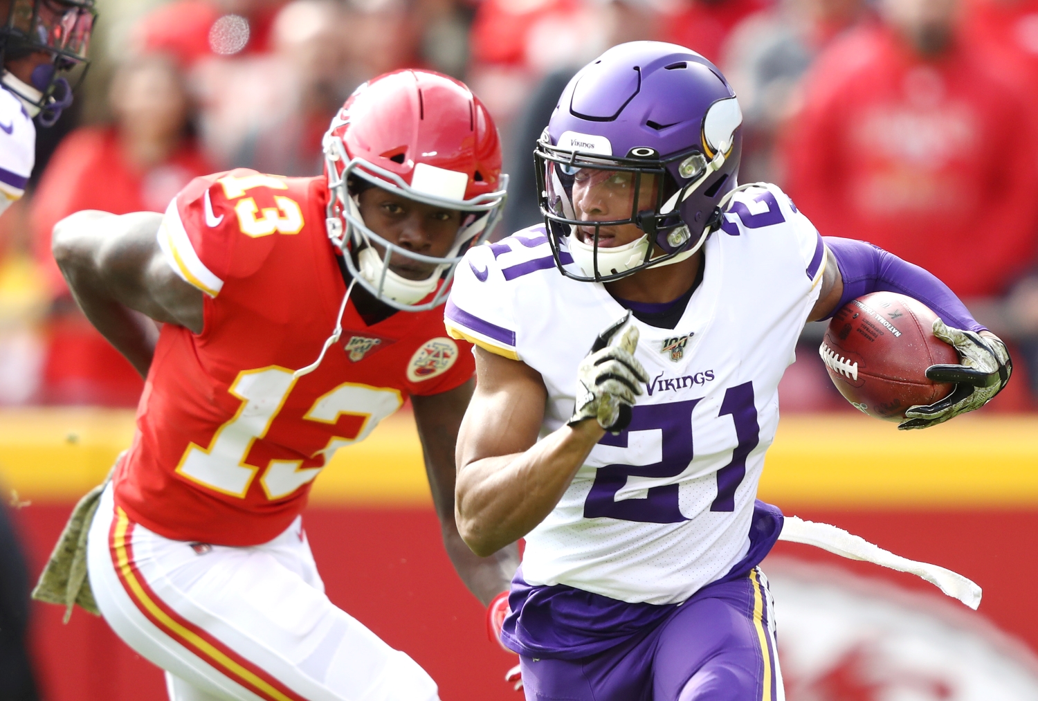 Minnesota Vikings cornerback Mike Hughes returns a punt against the Kansas City Chiefs.