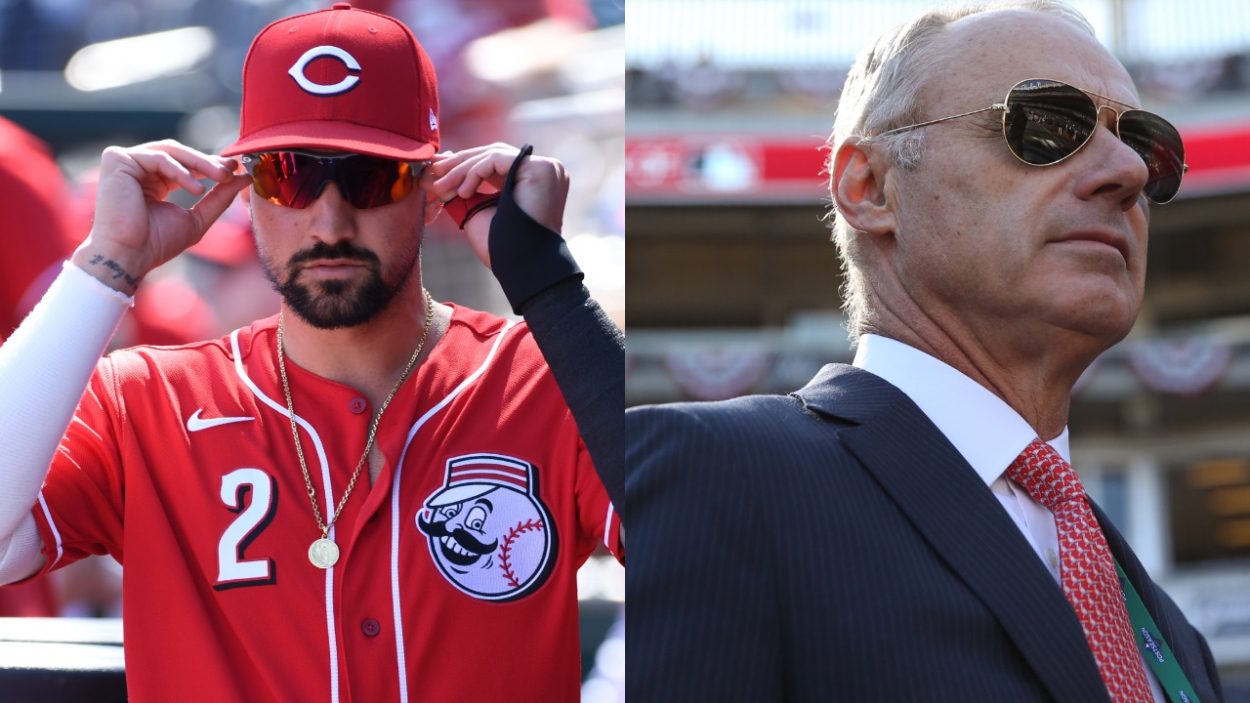 Cincinnati Reds star Nick Castellanos and MLB commissioner Rob Manfred.