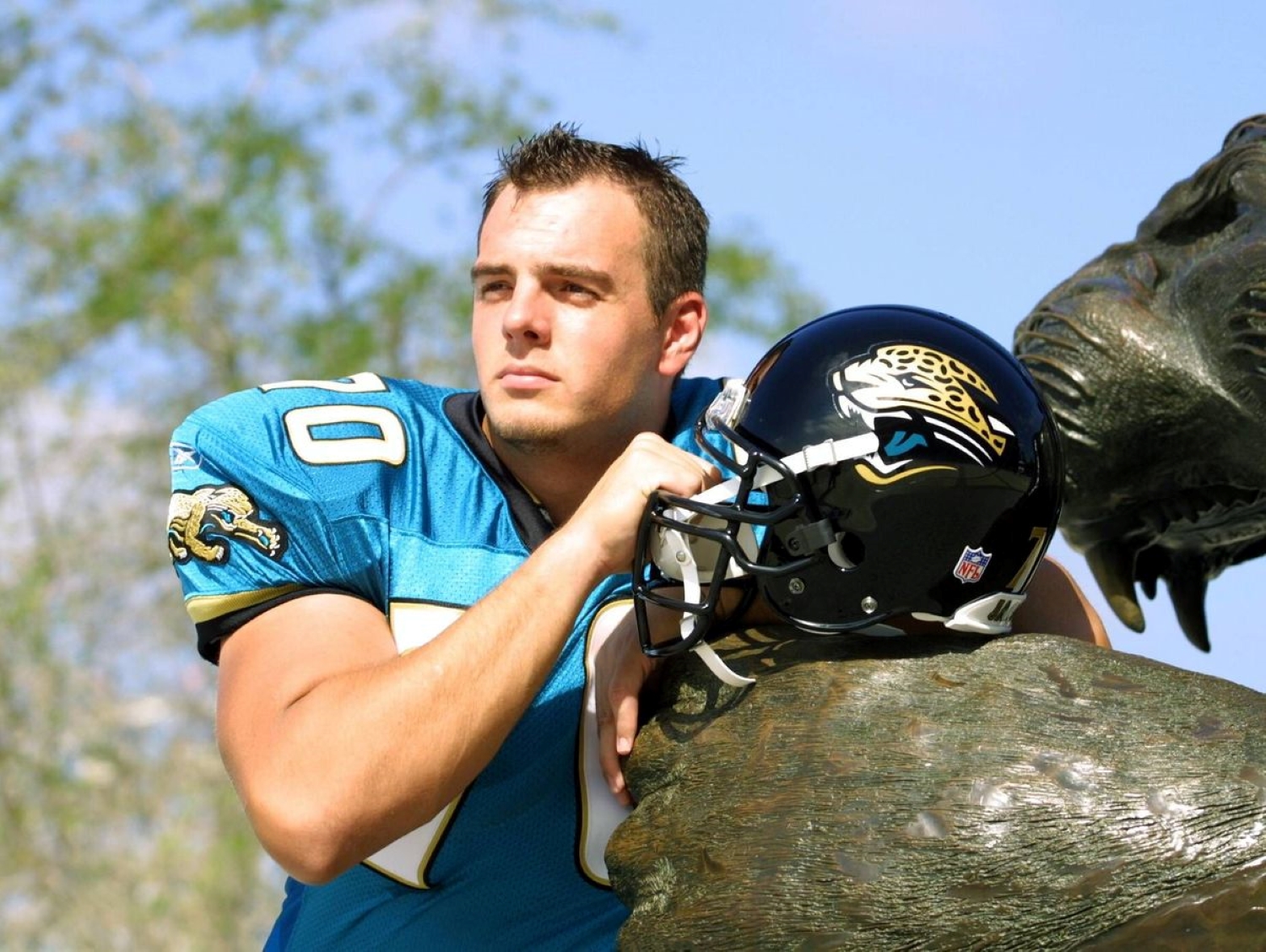 Former NFL player Patrick Venzke poses for a picture in his Jacksonville Jaguars uniform.