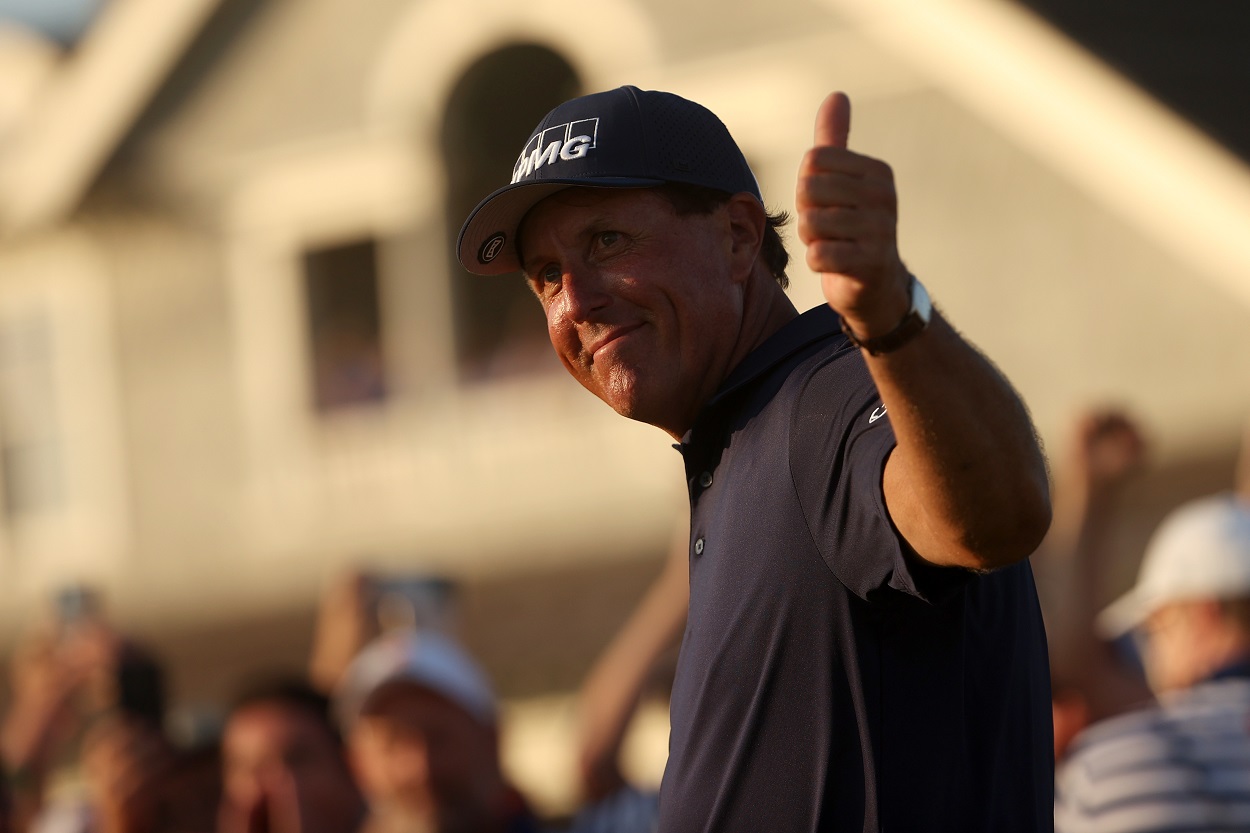 Phil Mickelson gives a thumbs up after winning the 2021 PGA Championship
